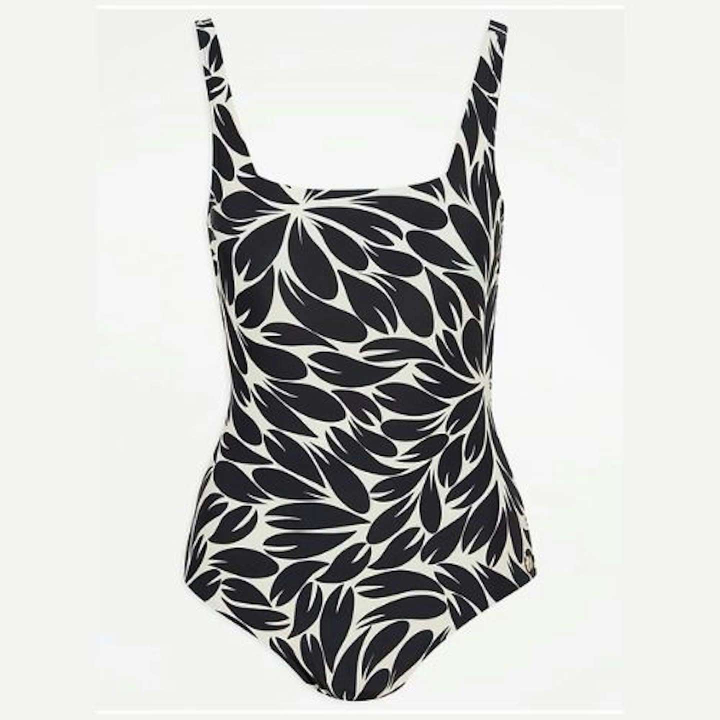 Black Post Surgery Leaf Print Scoop Neck Swimsuit