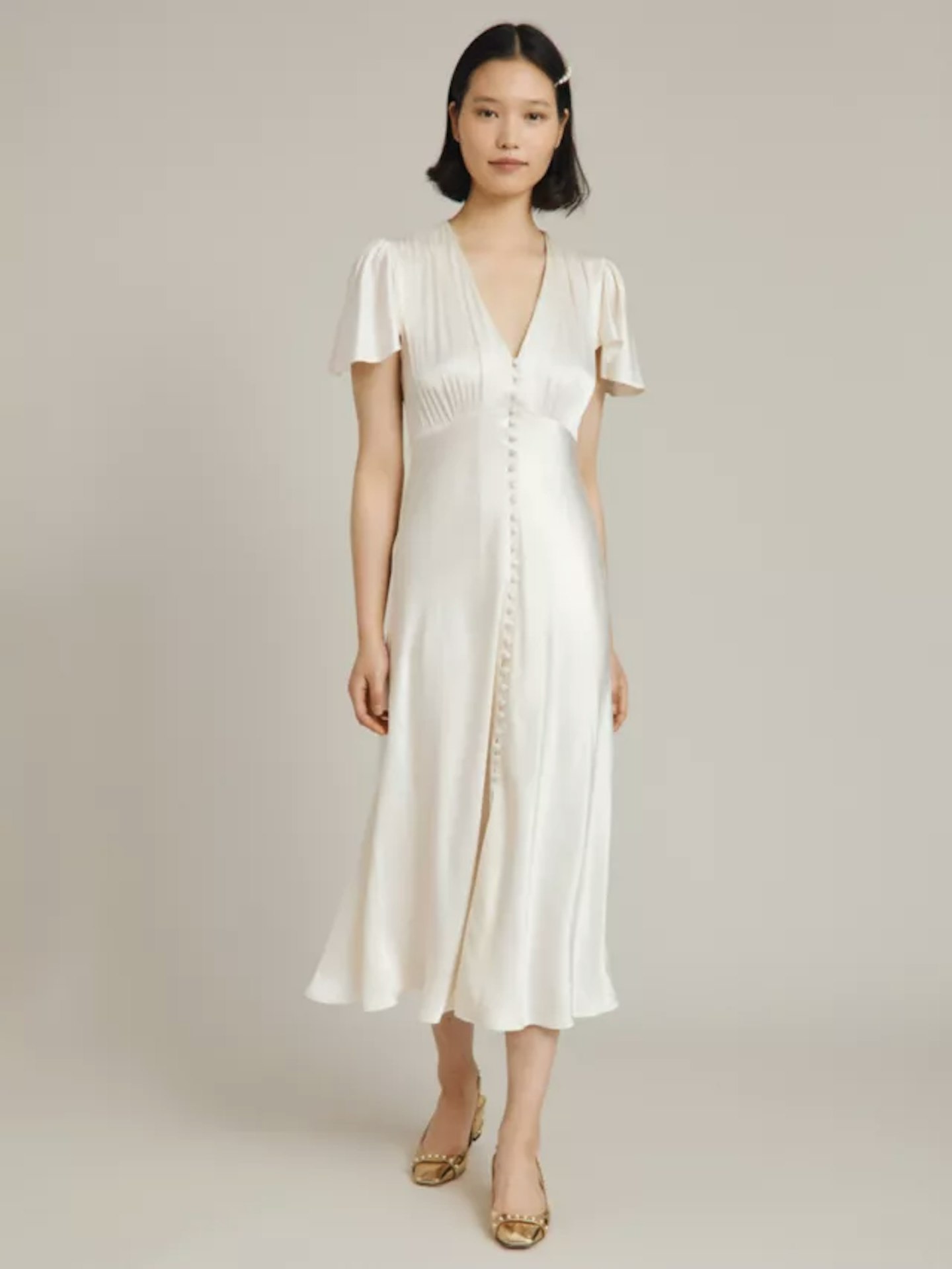 Ghost Grace Satin Swing Midi Dress