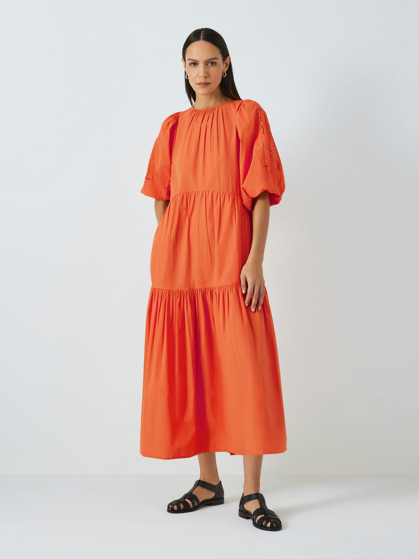 John Lewis Orange Cutwork Sleeve Tiered Dress
