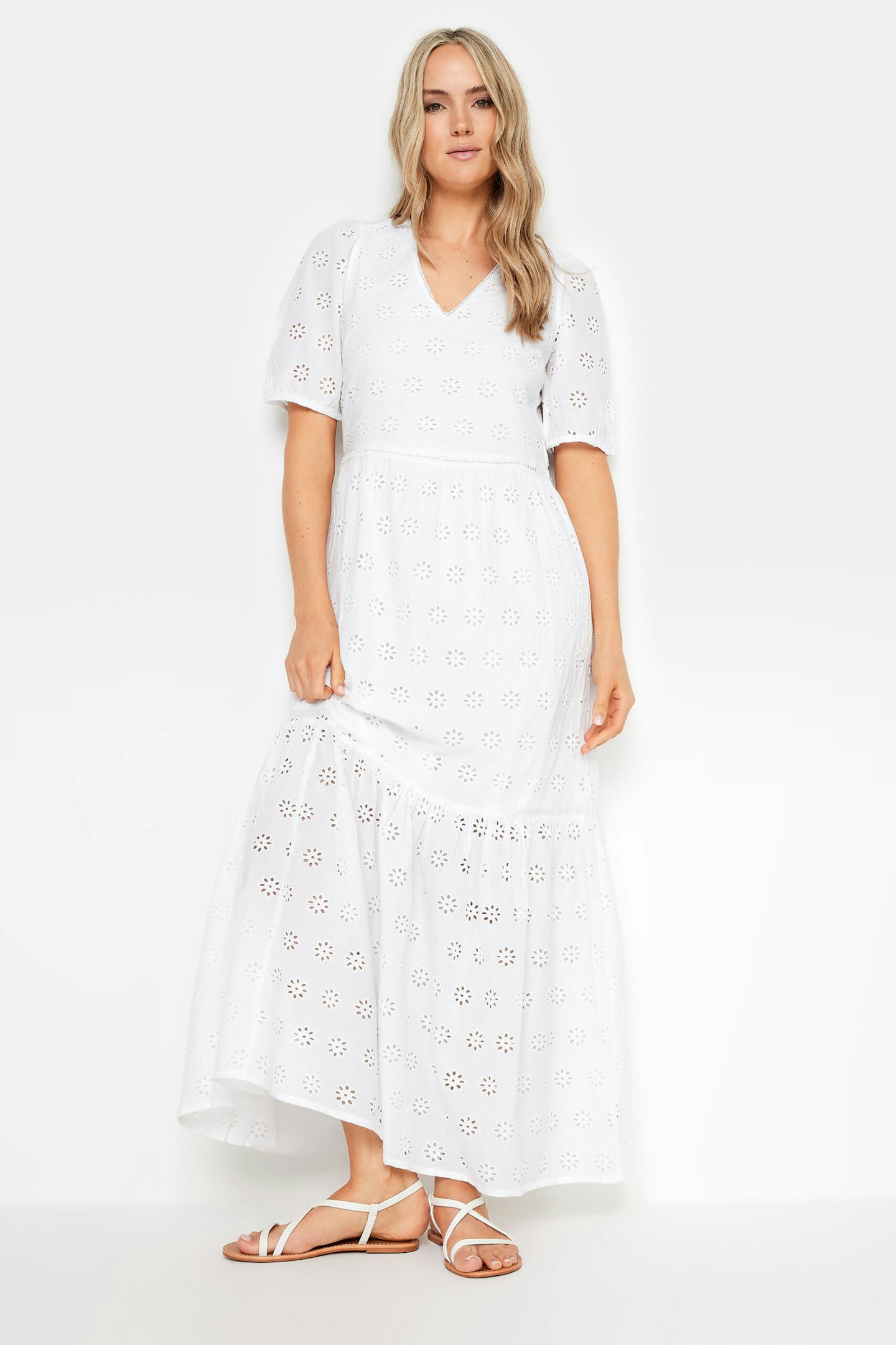 Long Tall Sally Tall White Broderie Anglaise Maxi Tiered Dress