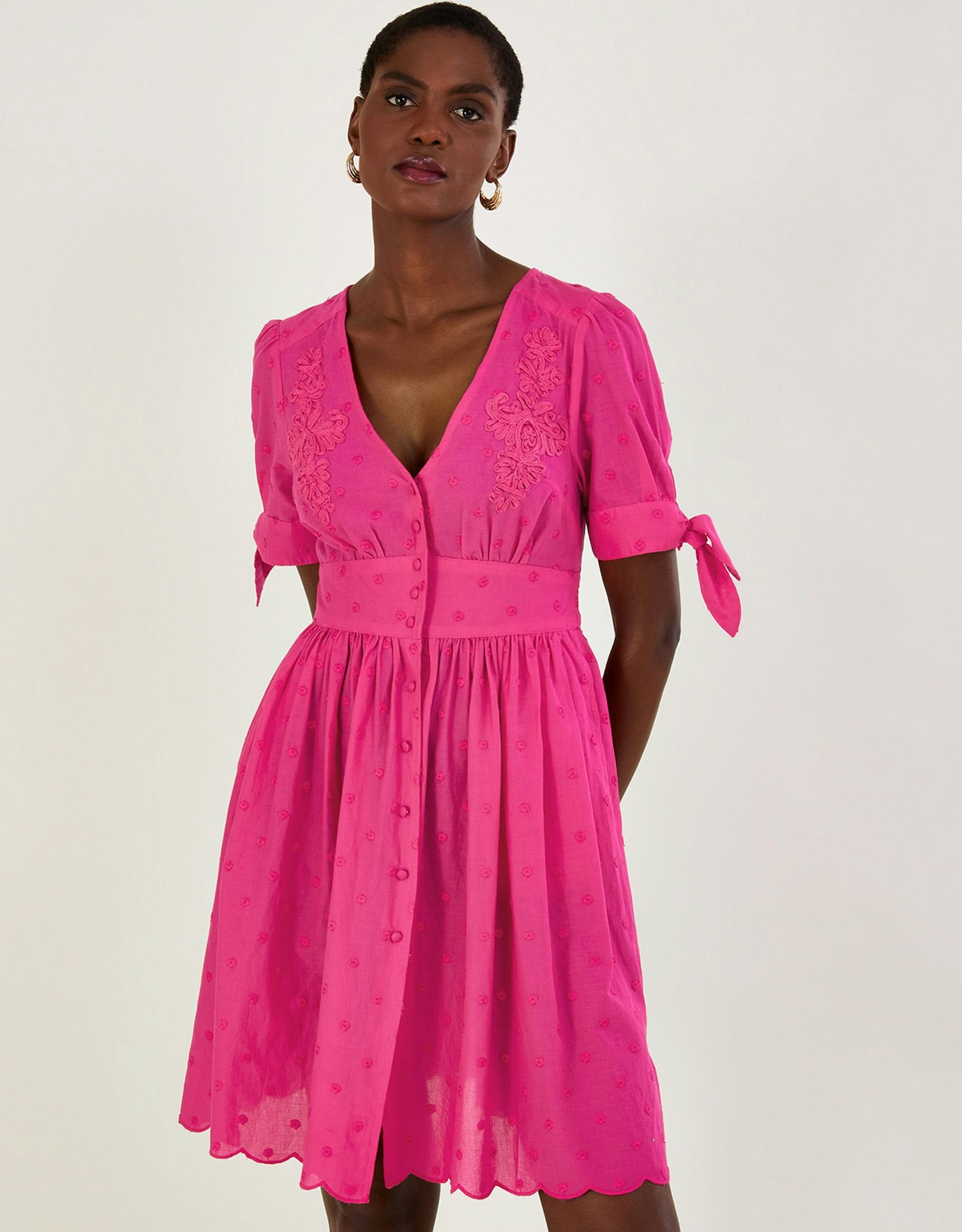 Monsoon Pink Embroidered Dobby Dress 