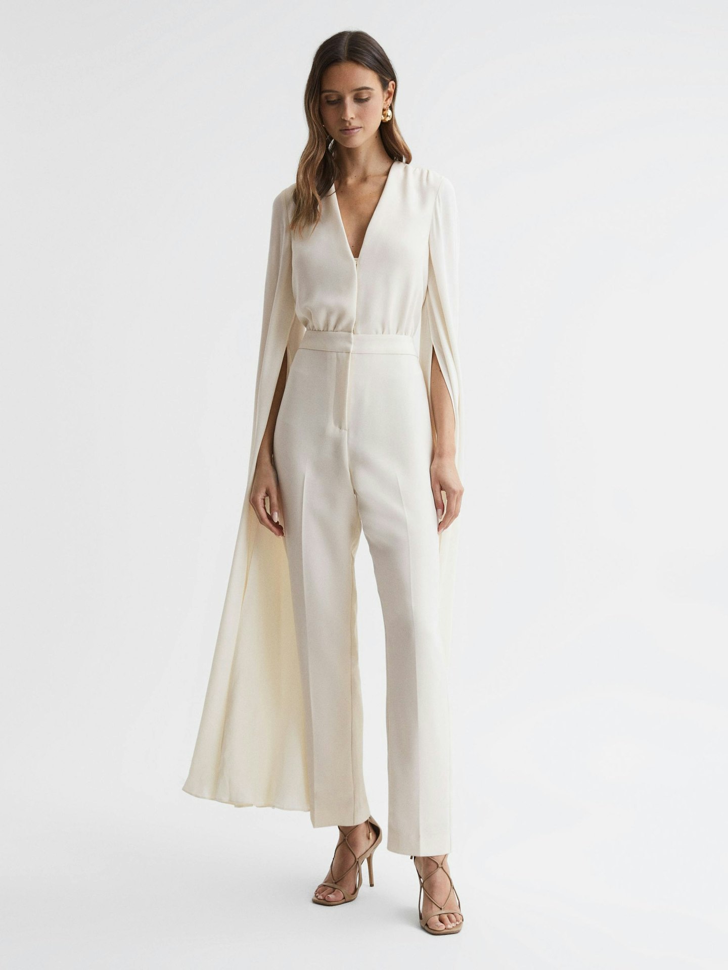 Reiss Olivia Cape Sleeve V-Neck Jumpsuit