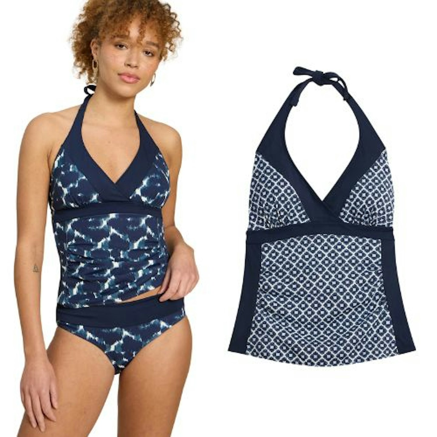 Sunshine Printed V-Neck Halterneck Tankini Top