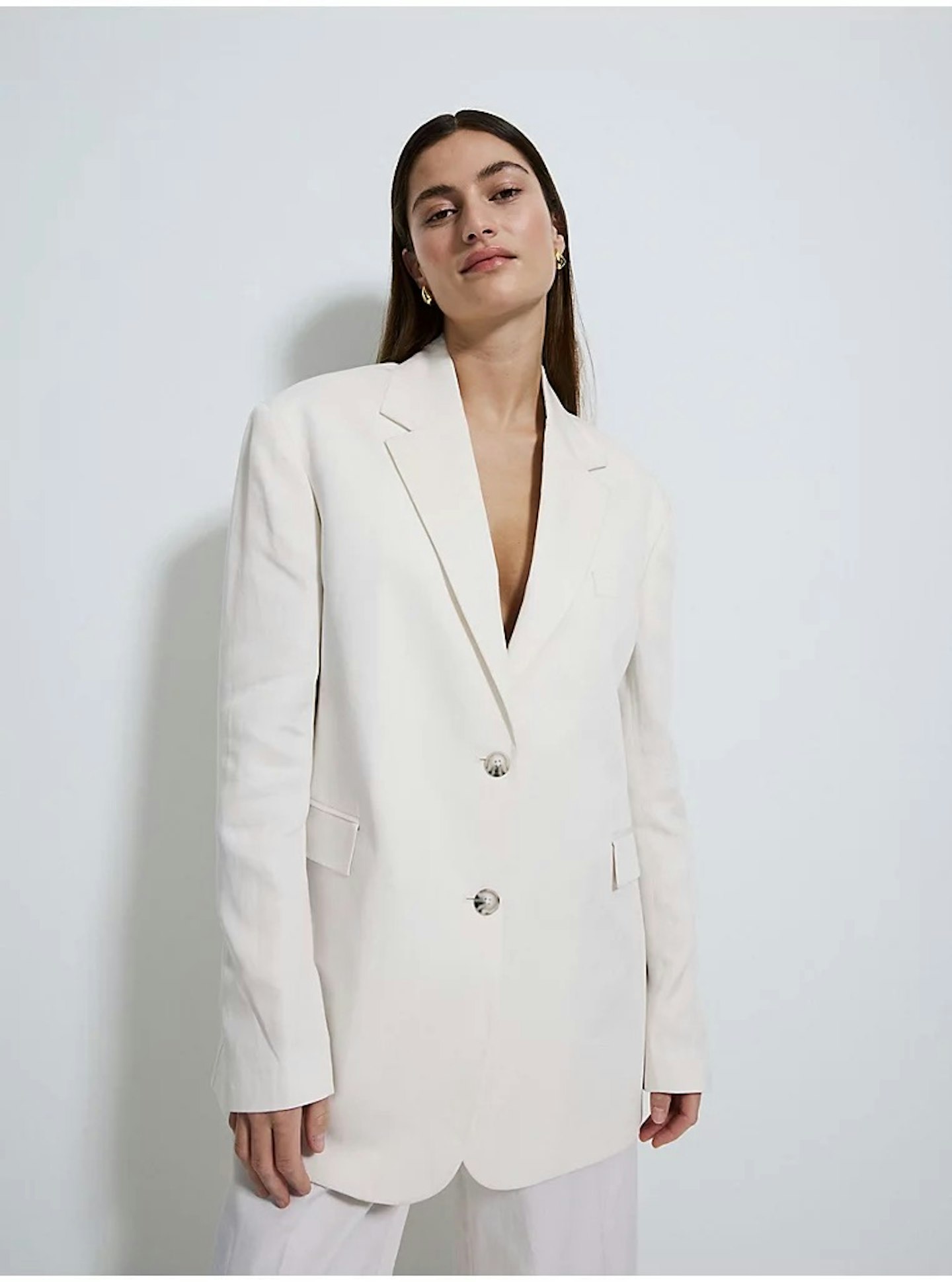 George Studio Edit White Single Button Blazer With Linen