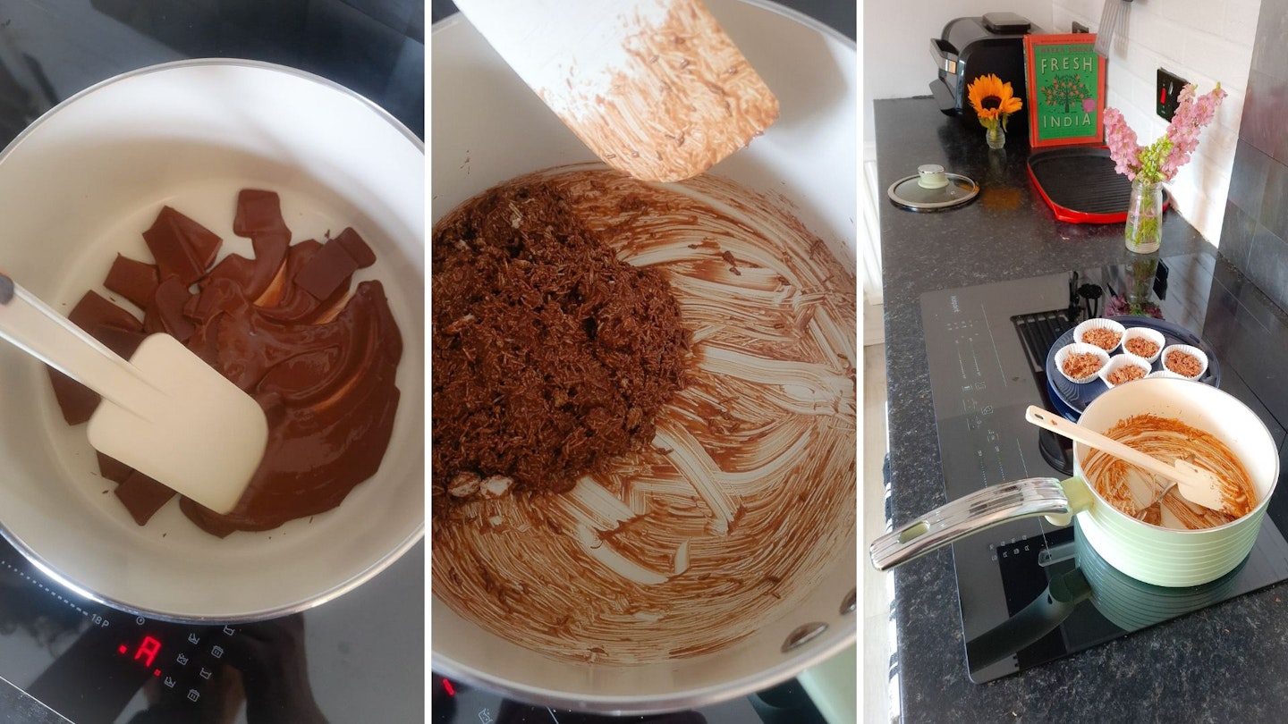 Melting chocolate on an induction hob directly in a saucepan without using a bain marie