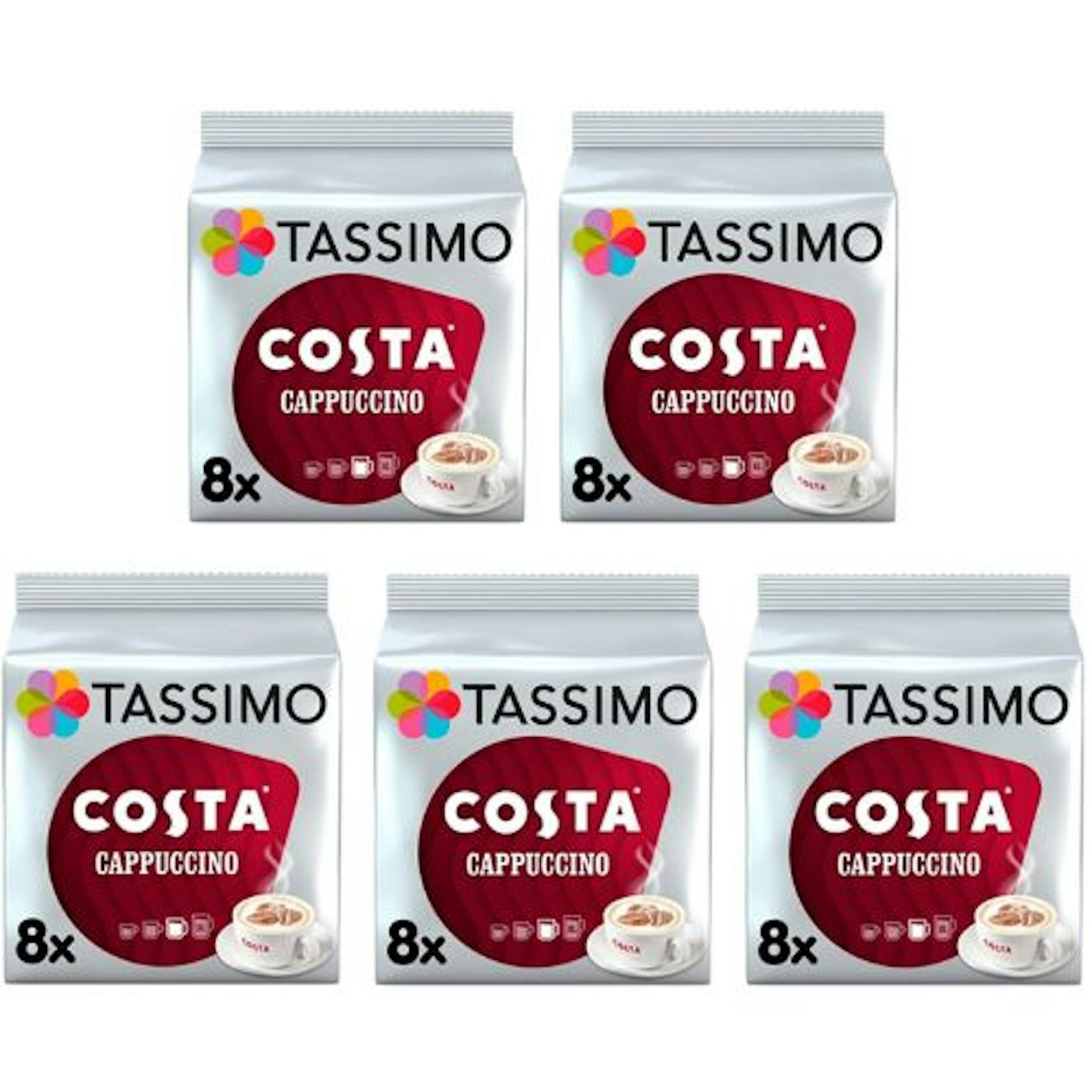 Tassimo Costa Cappuccino Coffee Pods x 8 (Pack of 5, Total 40 Drinks)