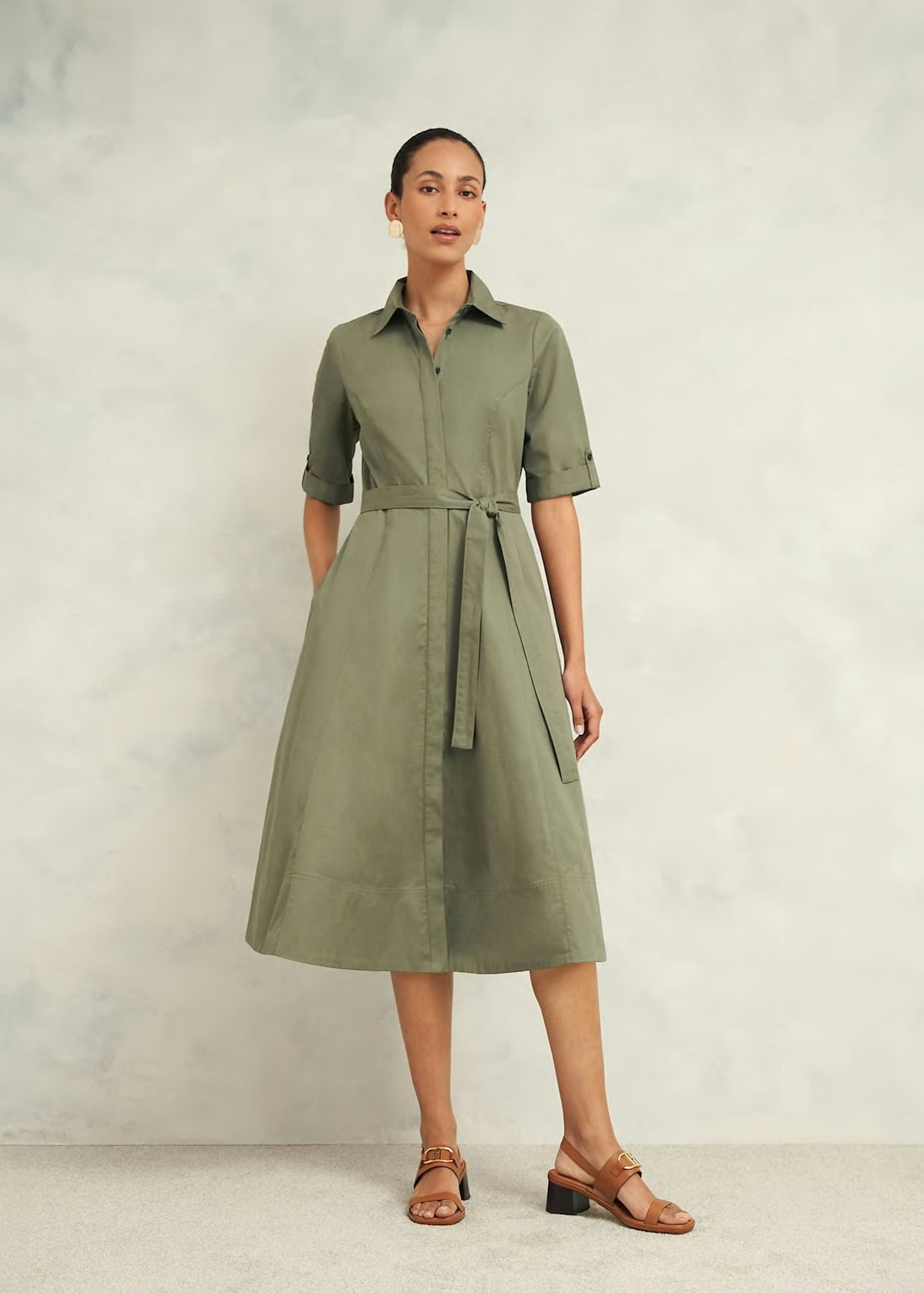 Hobbs Khaki Riley Cotton Dress