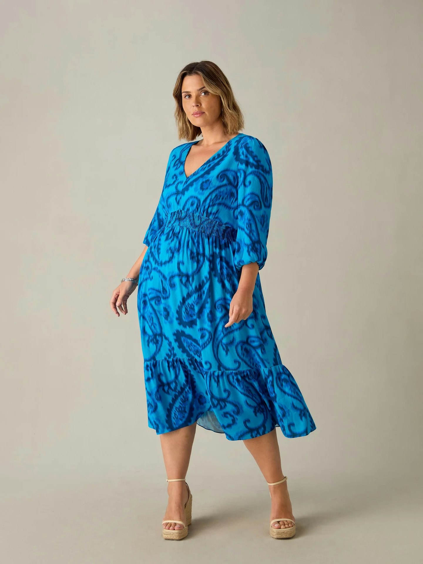 Live Unlimited Blue Paisley V-Neck Midi Dress