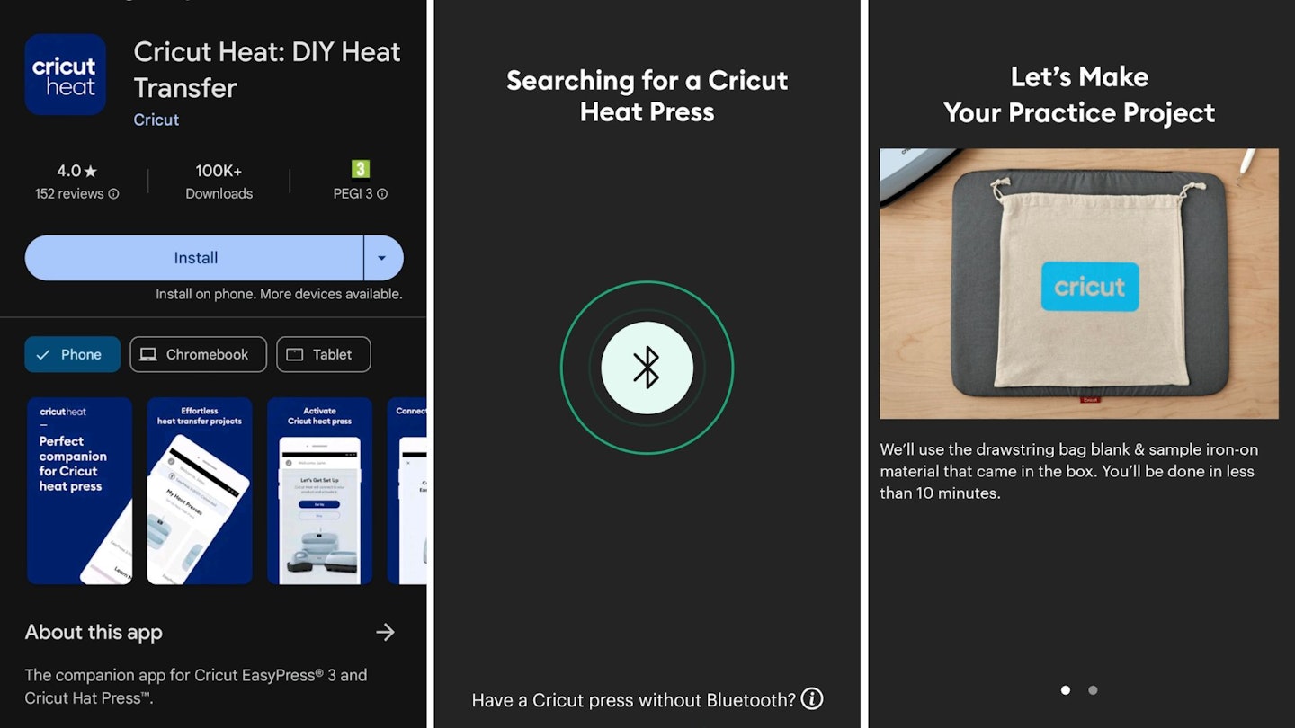 Crciut EasyPress 3 set up via app and Bluetooth, then do a practice project