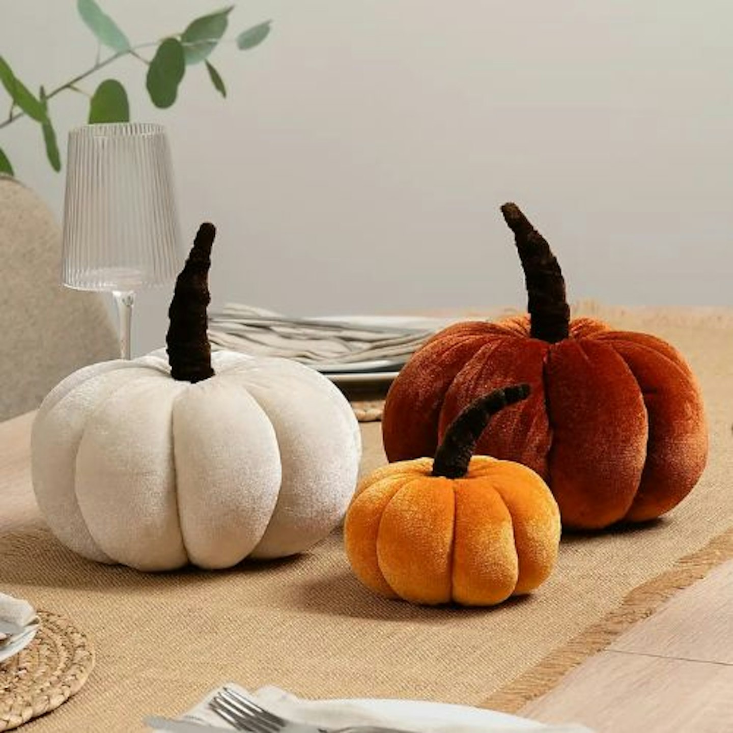 Dunelm Set of 3 Plush Velvet Pumpkin Ornaments