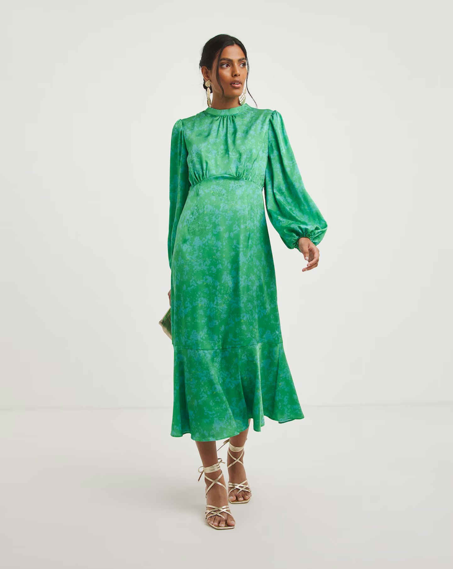 Joanna Hope Green Satin Jacquard Midi Dress