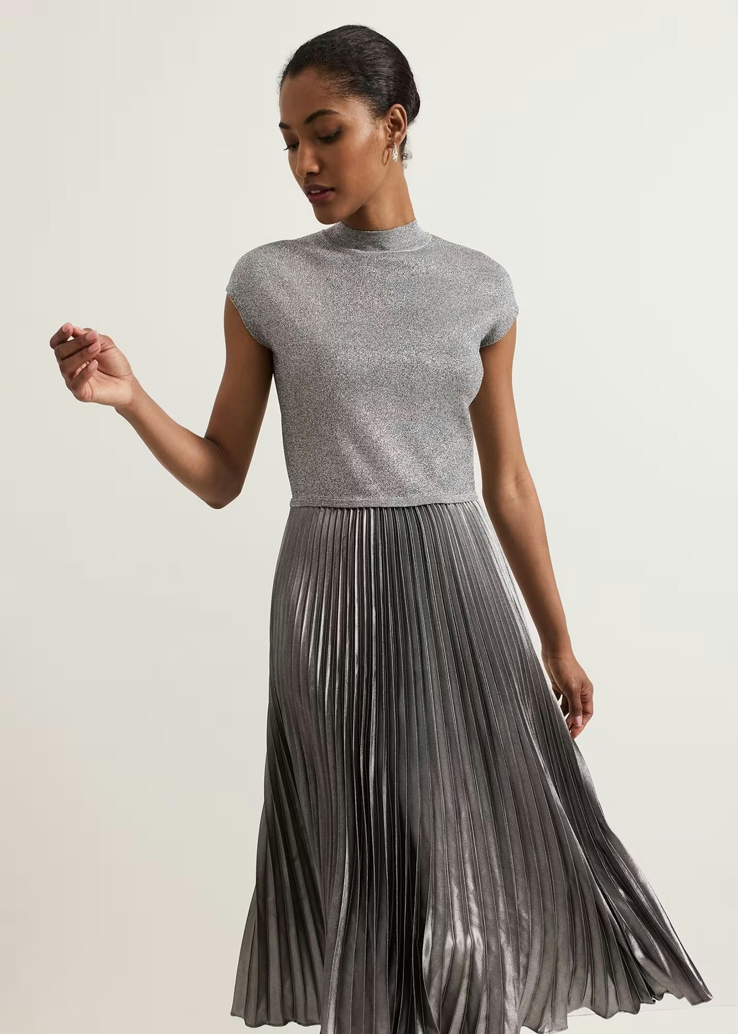 Phase Eight Silver Jayla Metallic Knit Dress