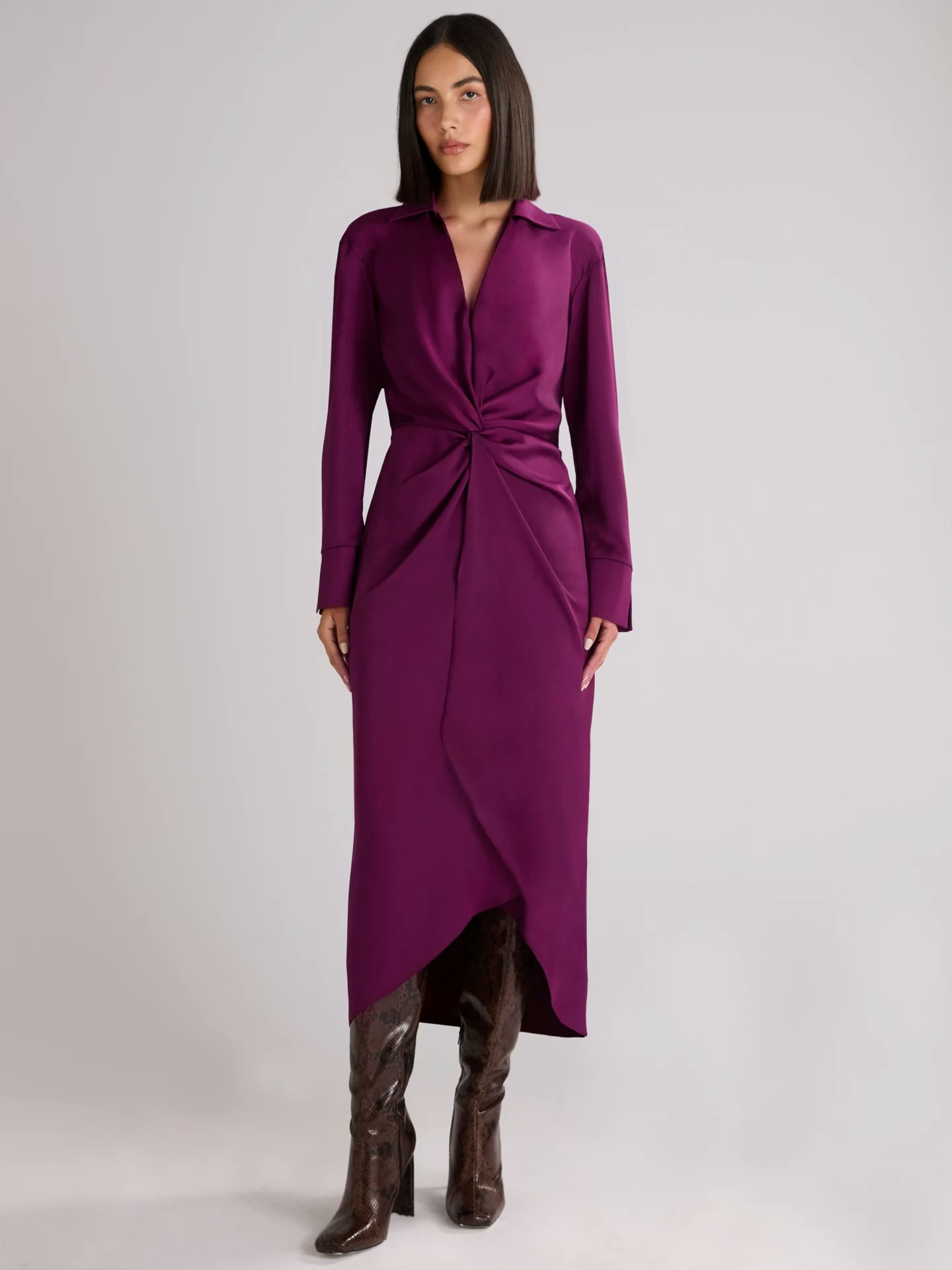 Ro&Zo Satin Twist Front Shirt Dress