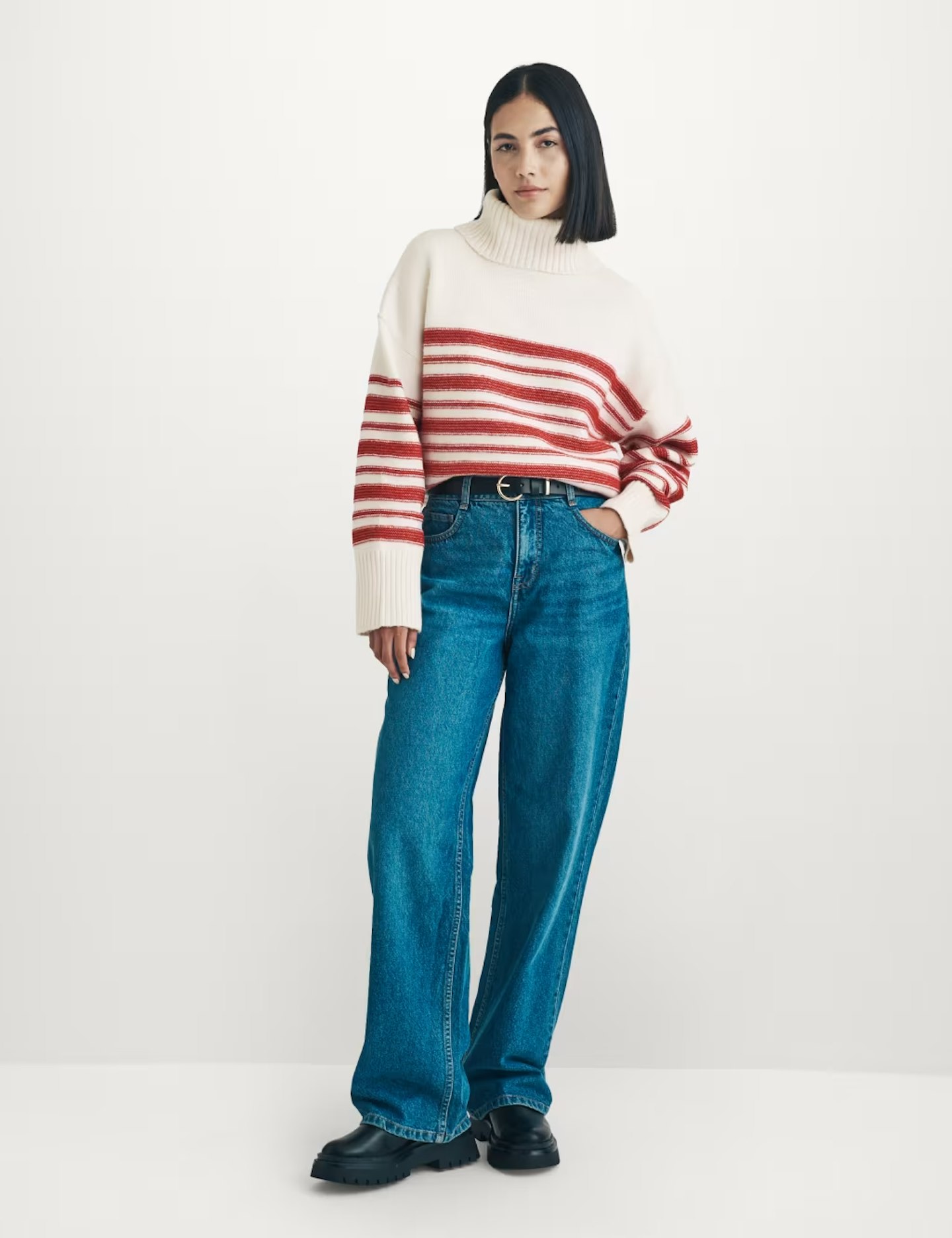 Striped Roll Neck Relaxed Jumper