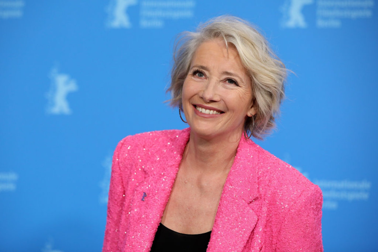 Emma Thompson in a pink blazer