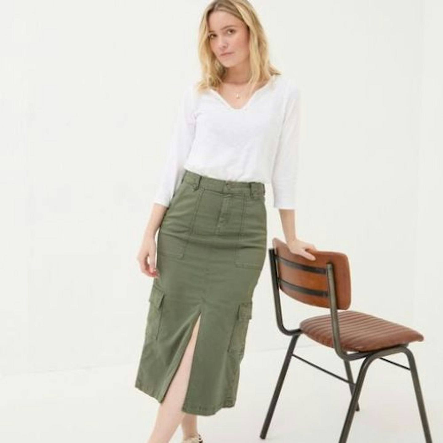 Lara Green Cargo Midi Skirt