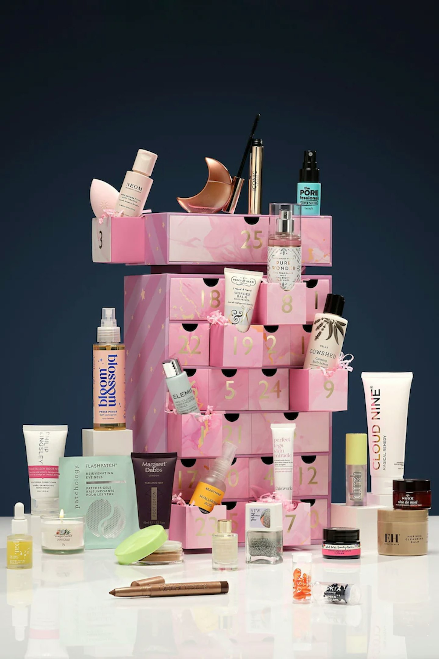 Next 25 Days of Beauty Advent Calendar with the products included 