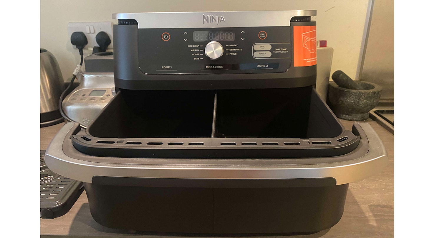 Ninja Air Fryer Flexi drawer open on kitchen side