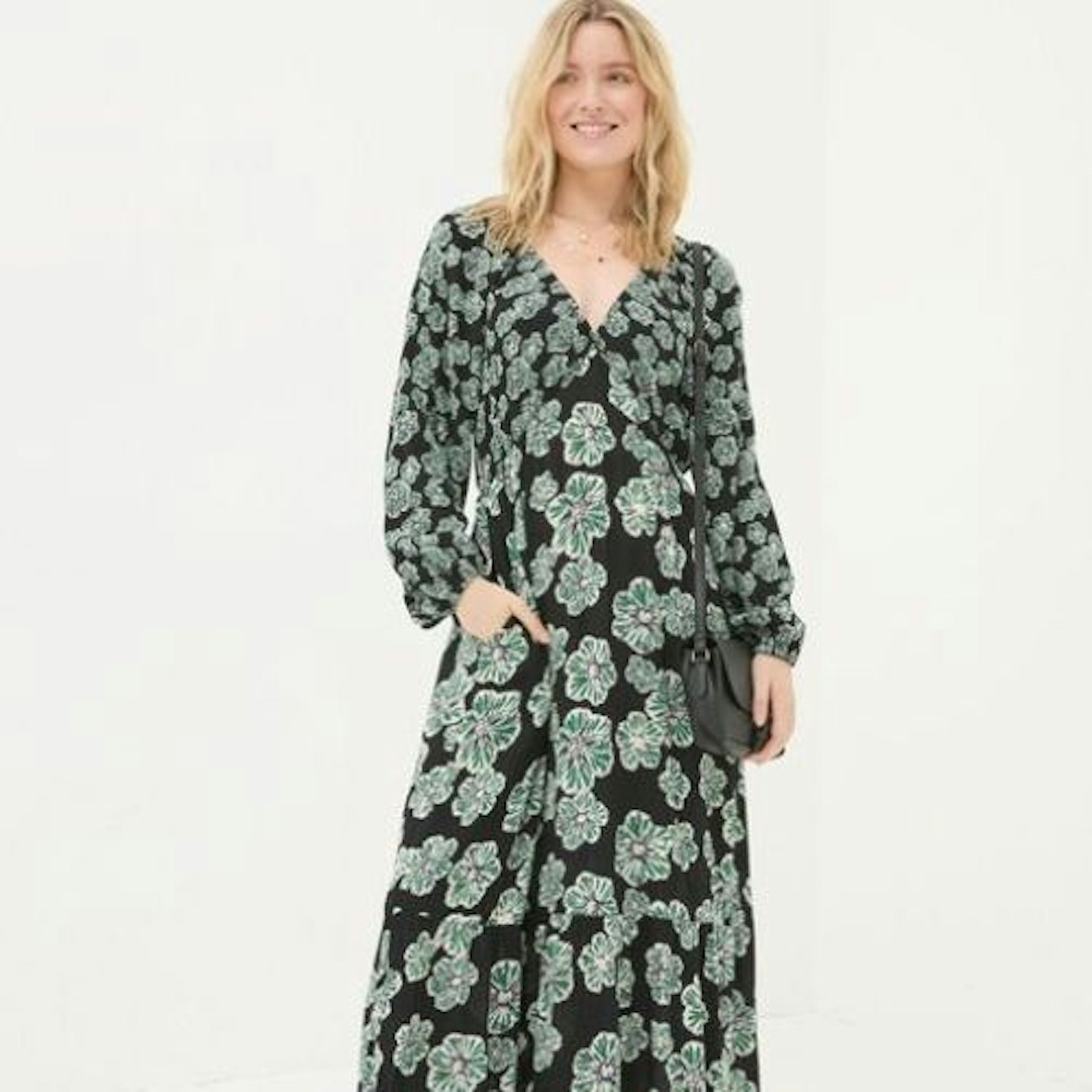 Noelle Black Spaced Floral Midi Dress