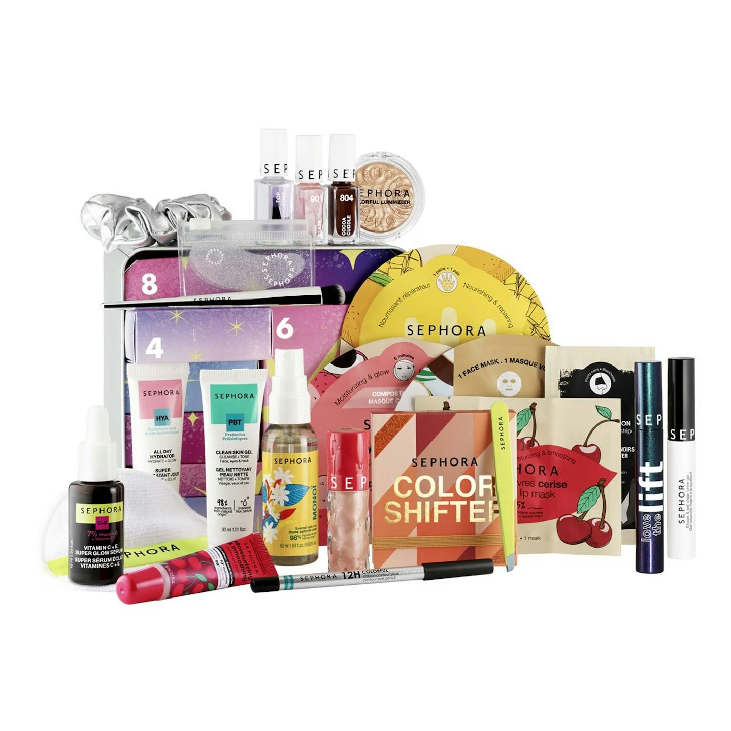 Sephora Collection Moving Lights Premium Advent Calendar with the products 
