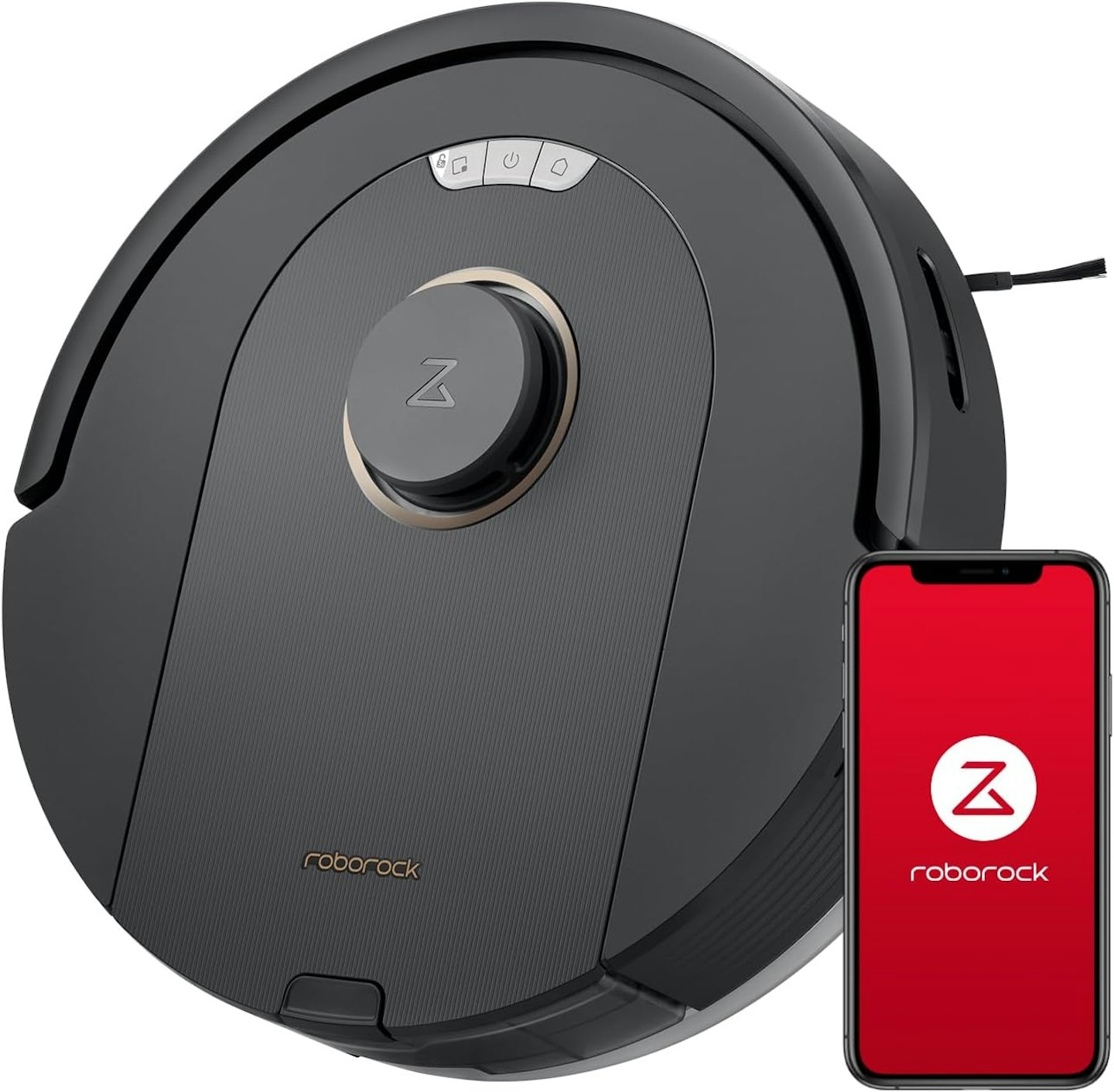 Image of the roborock Q5 Pro Robot Vacuum with the mobile app shown