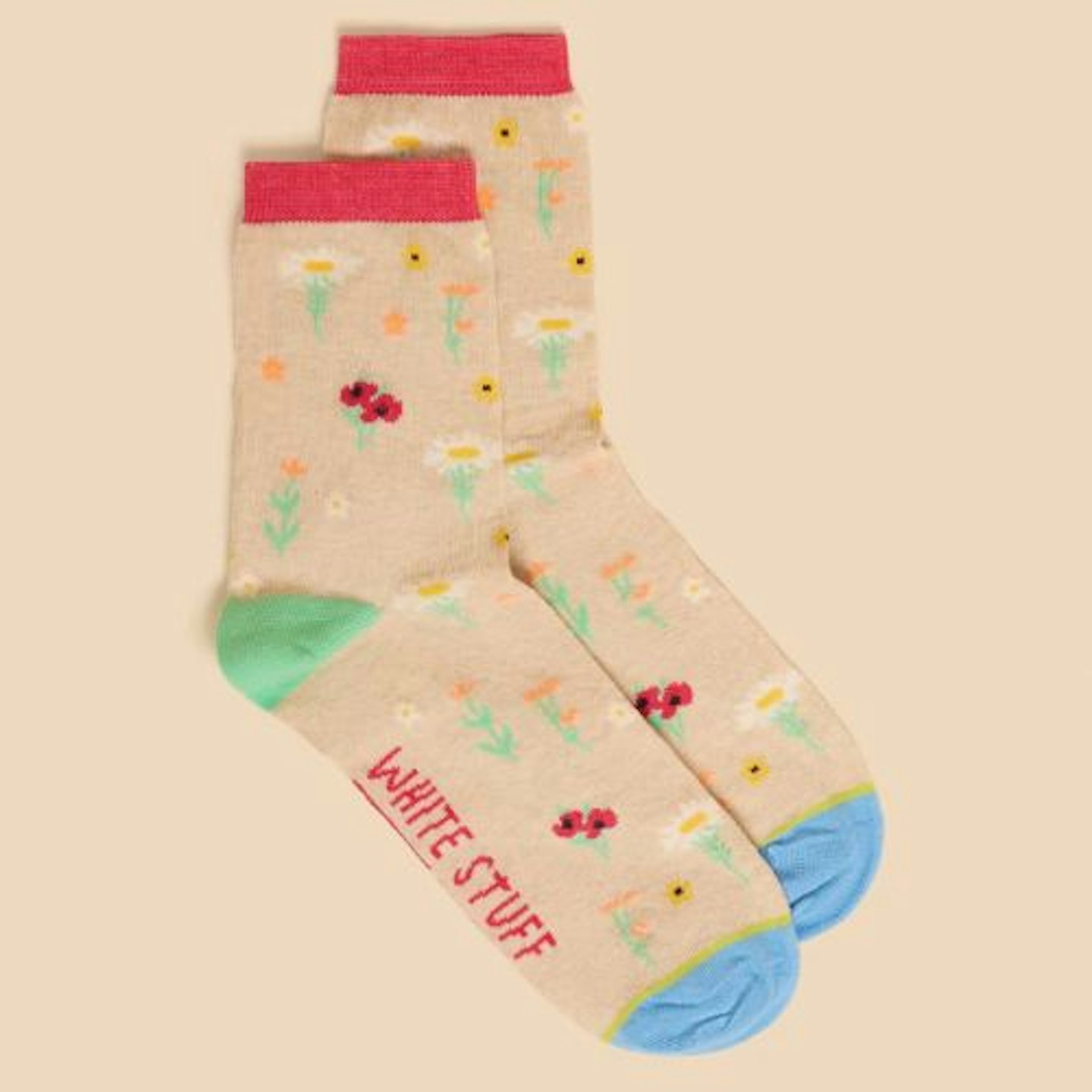 Cotton Rich Floral Ankle High Socks