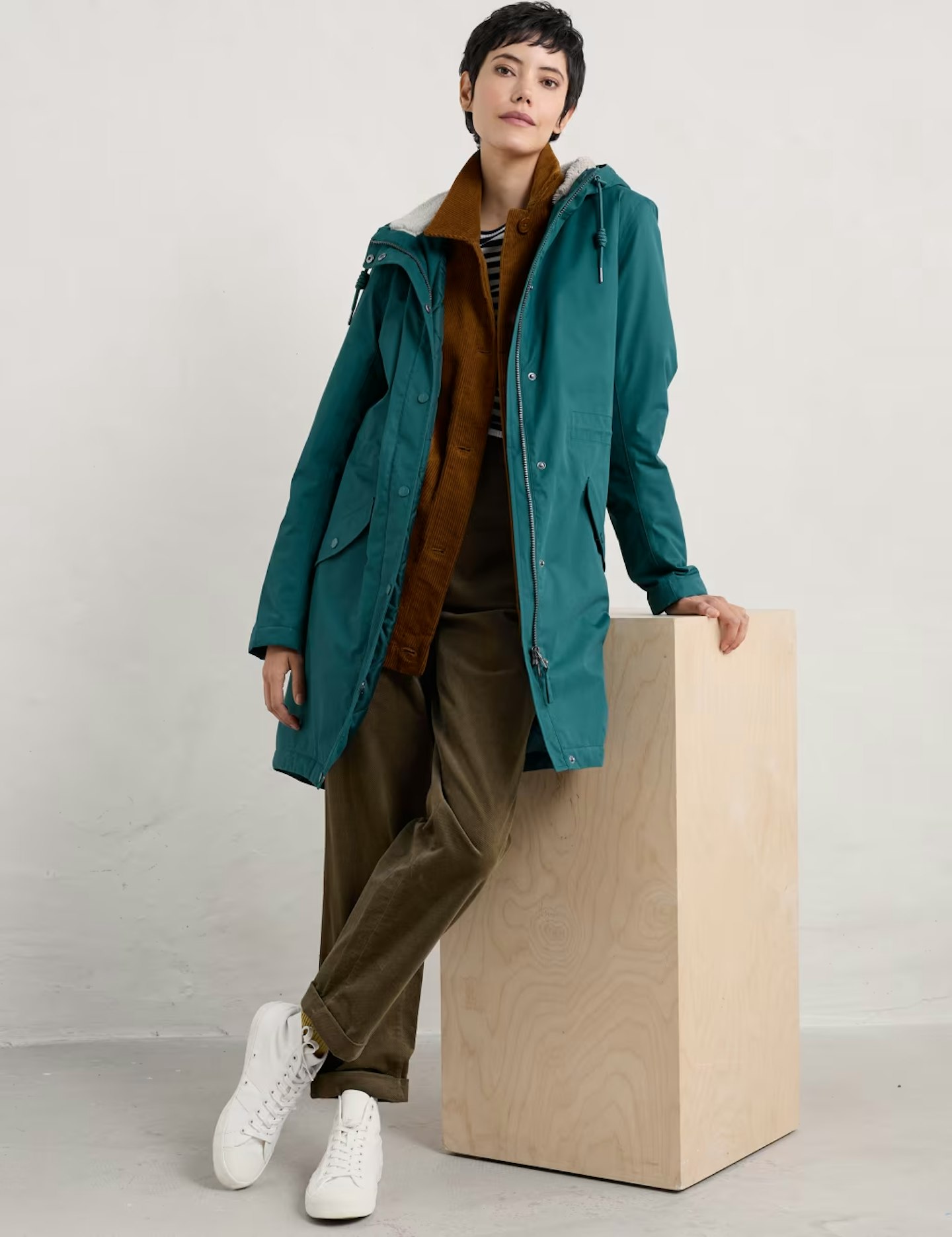 Seasalt Cornwall Cotton Rich Waterproof Hooded Longline Jacket