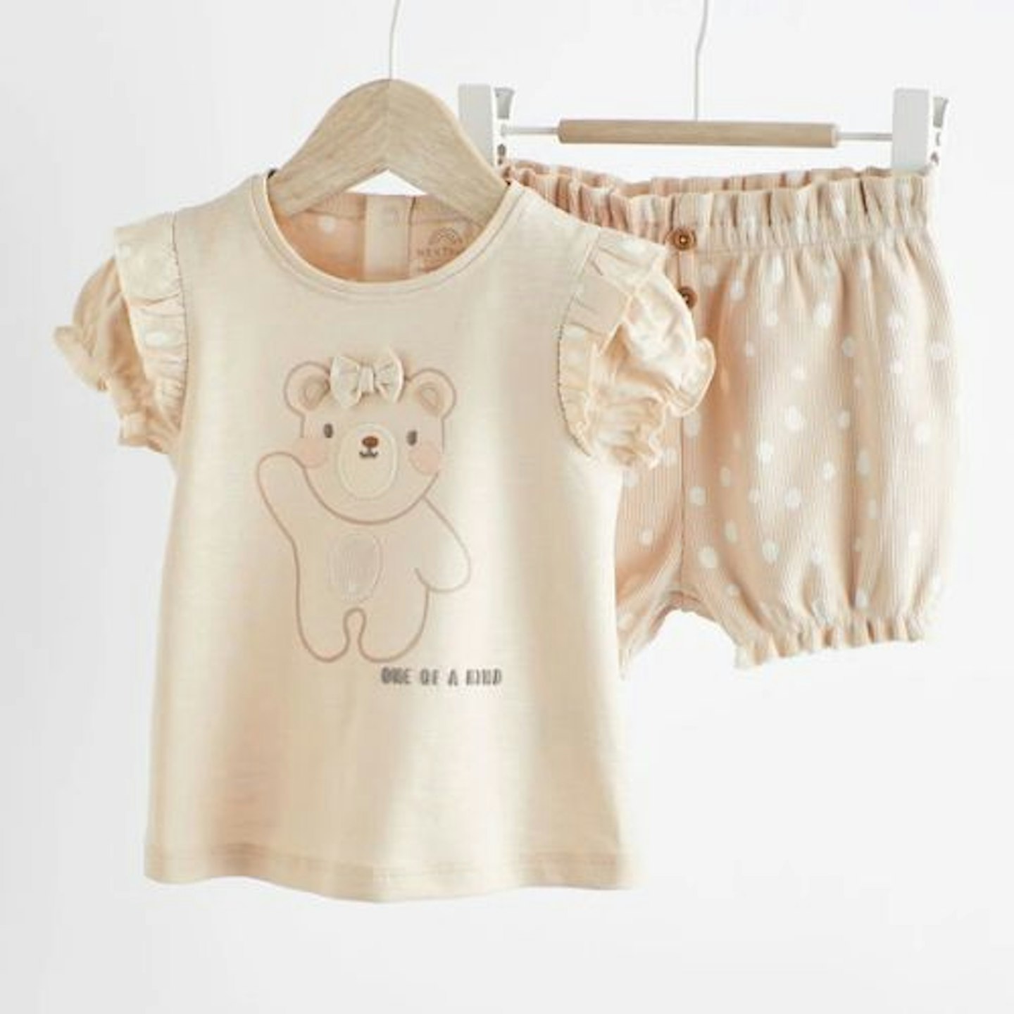 Cream Bear Baby Top and Shorts 2 Piece Set