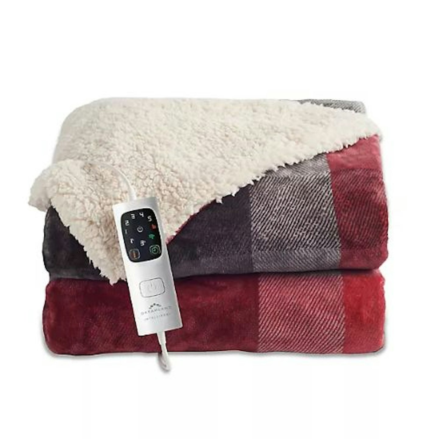 Dreamland Velvety Electric Heated Throw Grey and Red Check