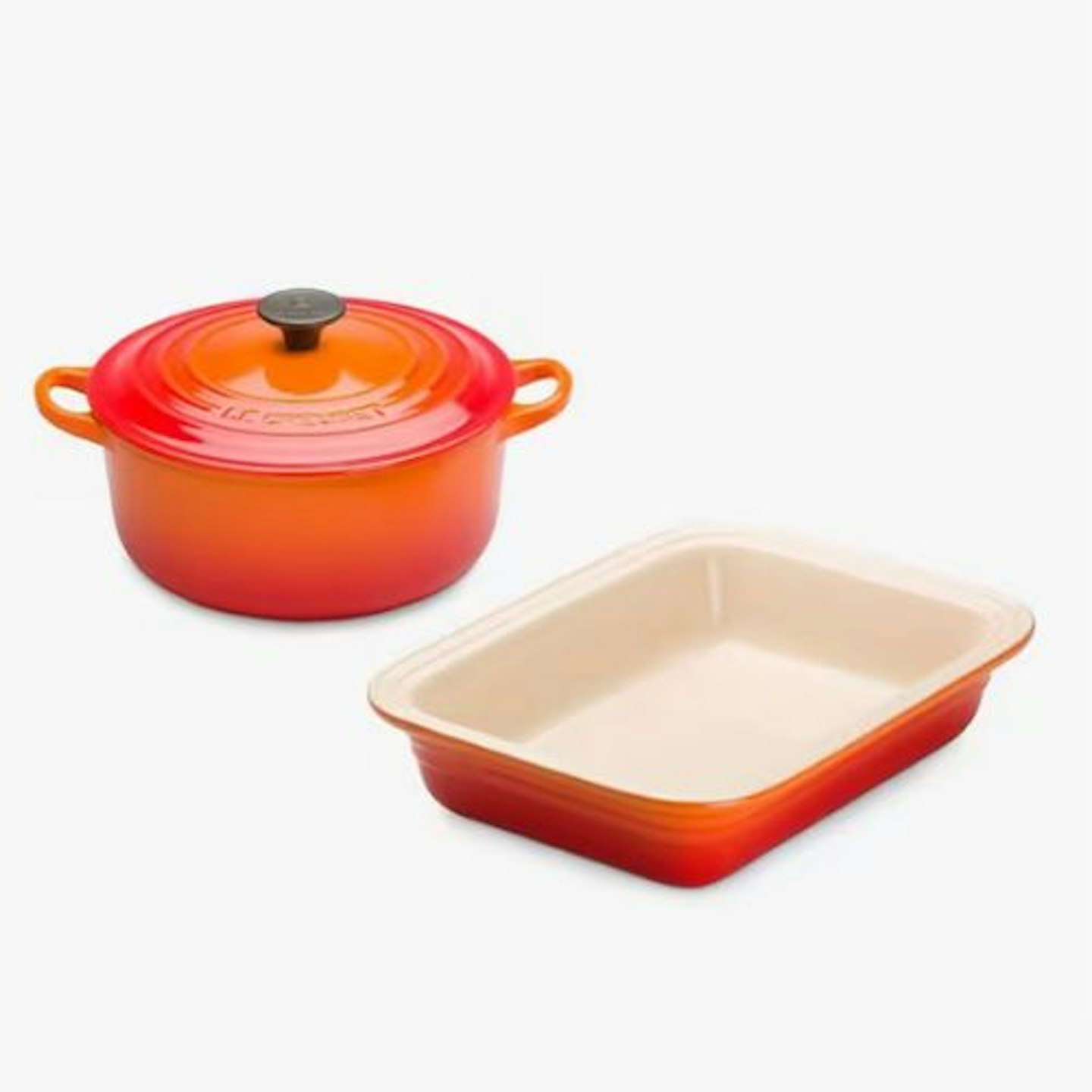 Le Creuset Cast Iron 20cm Casserole and 29cm Stoneware Dish Set, 2 Piece