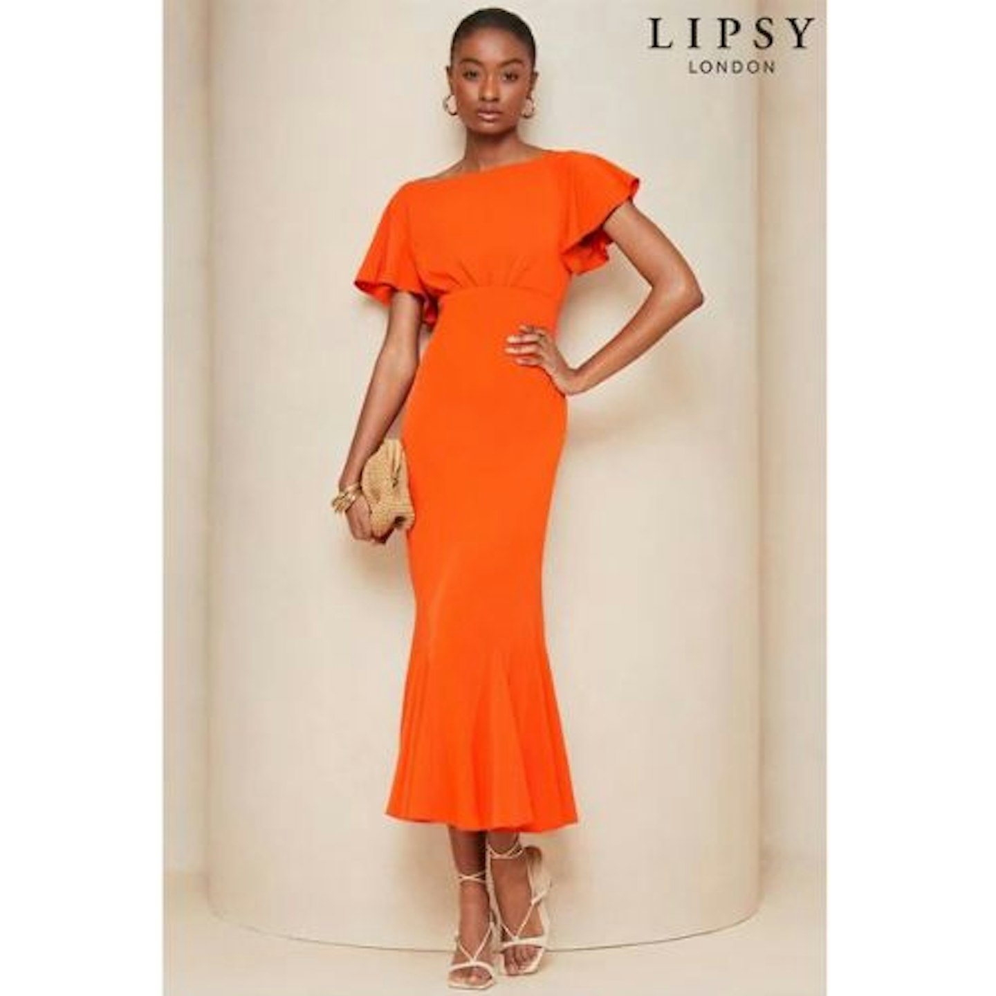 Lipsy Orange Flutter Sleeve Underbust Midi Dress