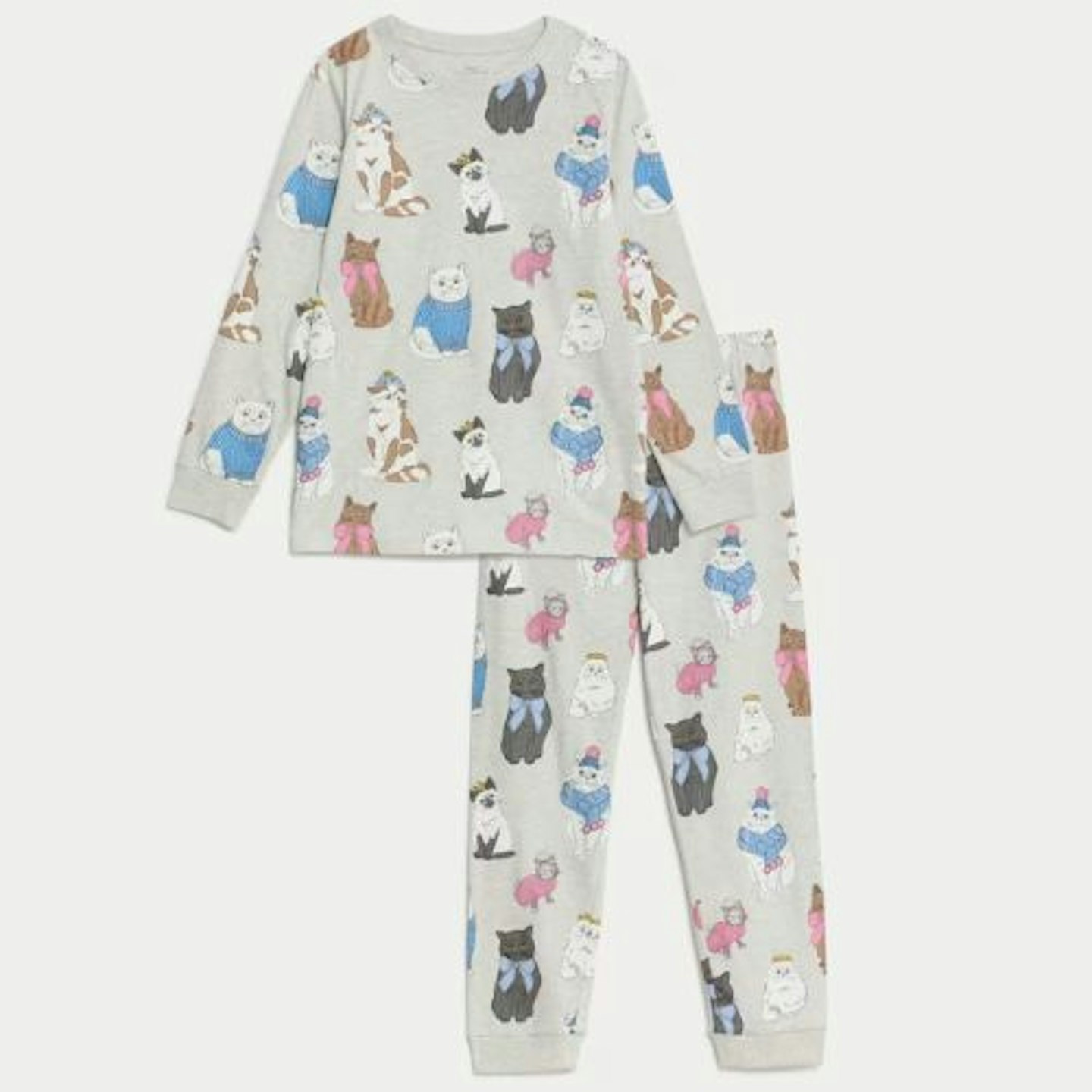 Pure Cotton Christmas Cat Pyjamas (6-16 Yrs)