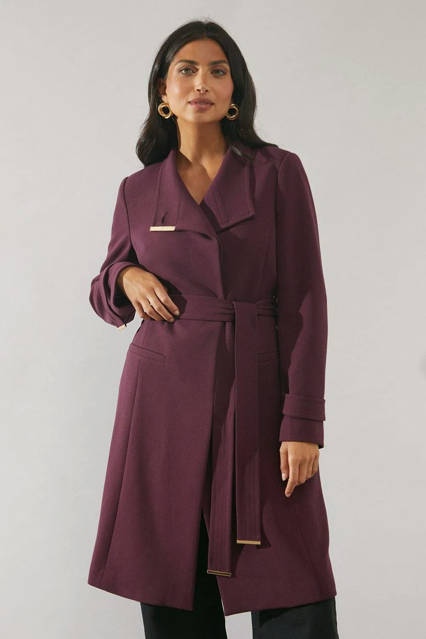 Wallis Smart Wrap Belted Coat on a model