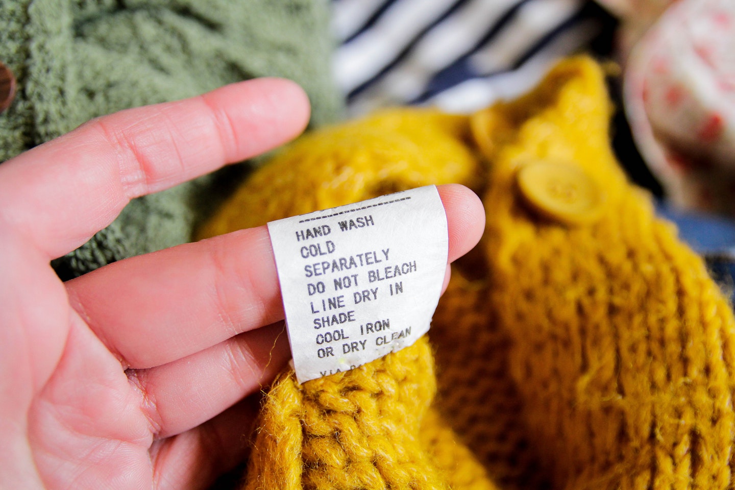 Wash instructions on the label of a cashmere sweater