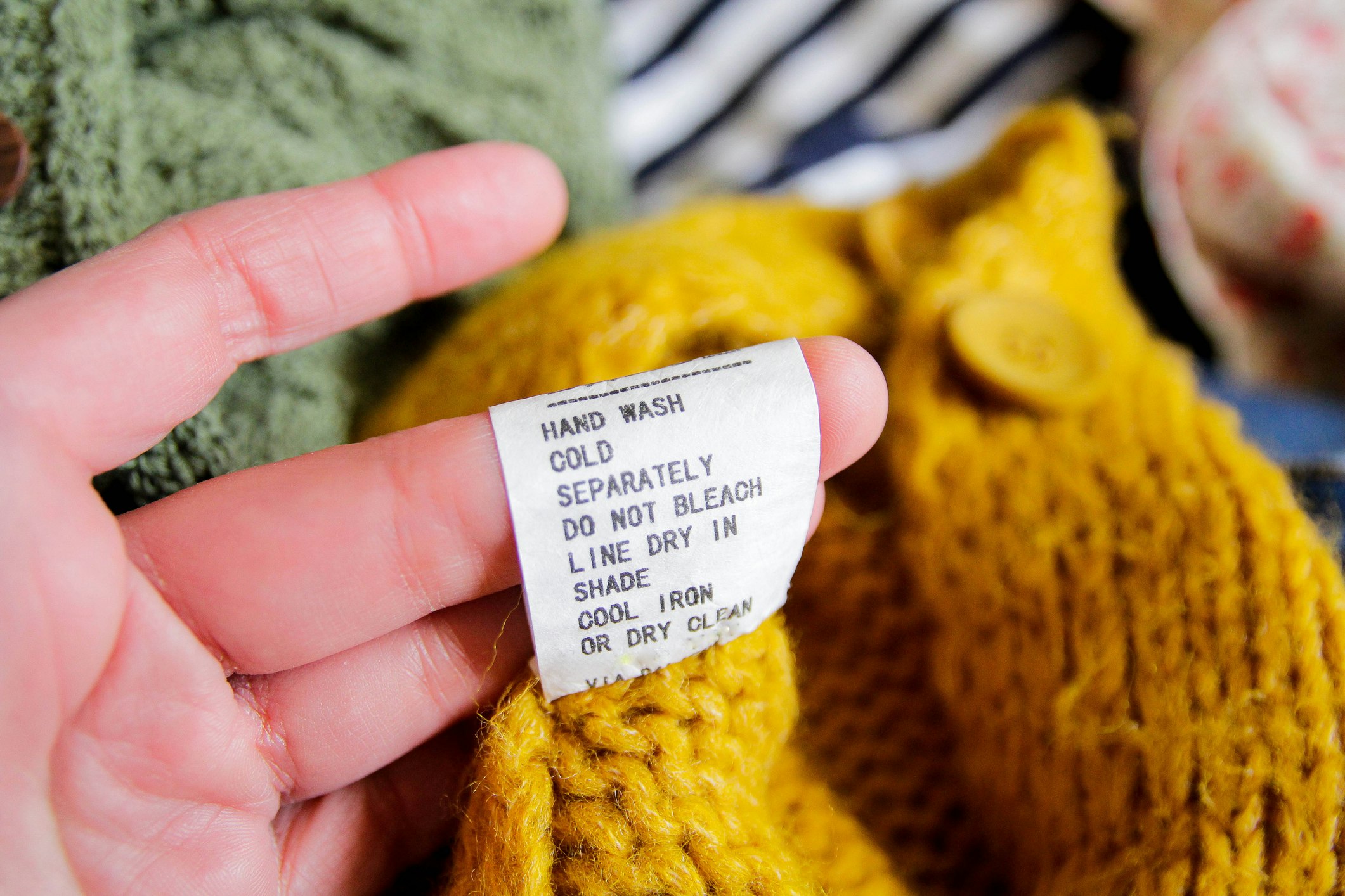 Wash instructions on the label of a cashmere sweater