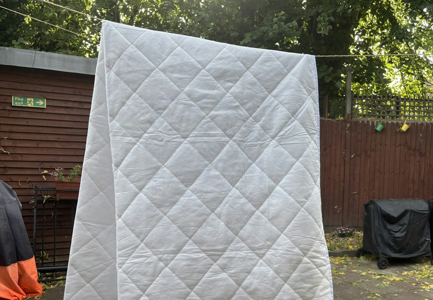 Duvet being hung out to air dry