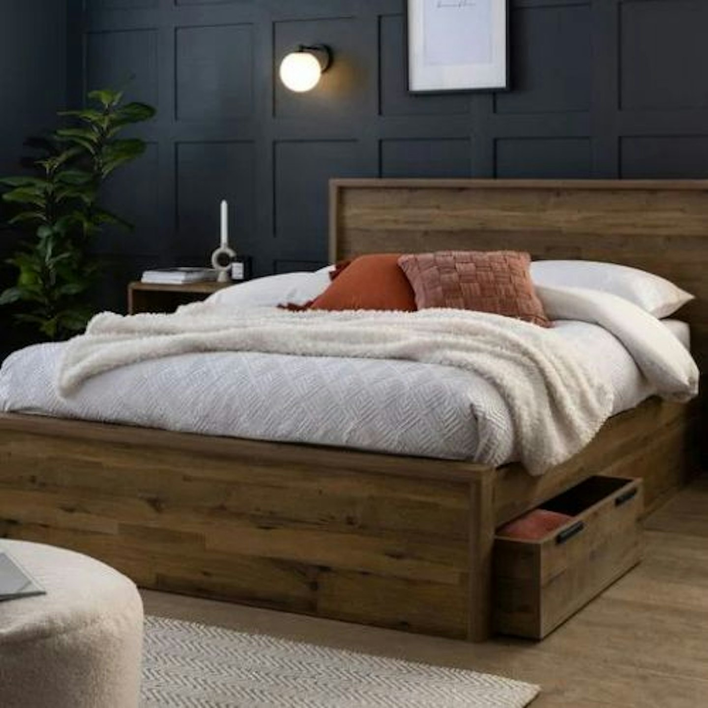 Oak Effect Bronx Wooden Drawer Storage Bed Frame