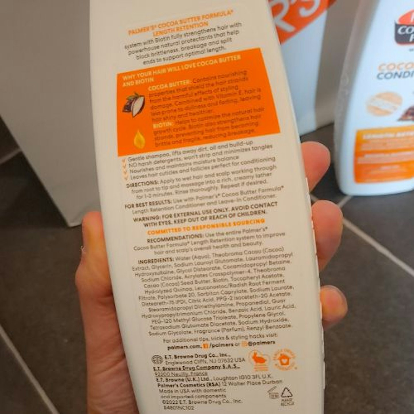 Palmers Cocoa Butter Formula Length Retention Shampoo back of bottle