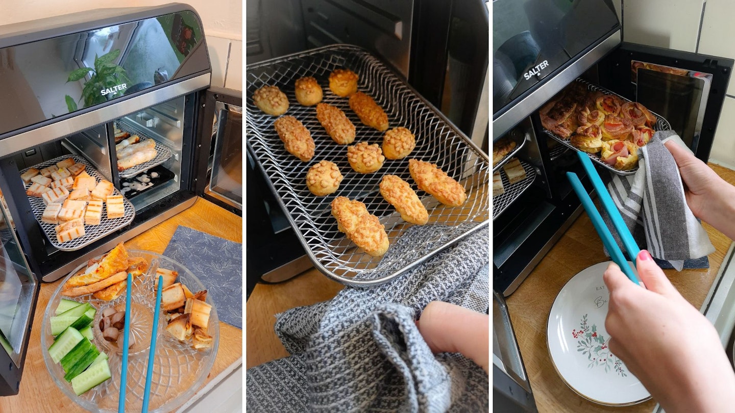 Making party food canapes in the Salter French-Door Style XL Air Fryer Oven