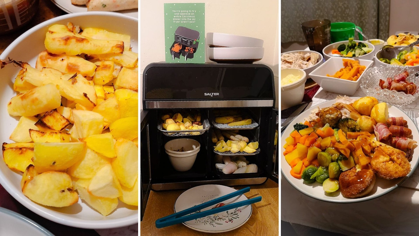 Cooking roast potatoes and a roast dinner in the Salter French-Door Style XL Air Fryer Oven