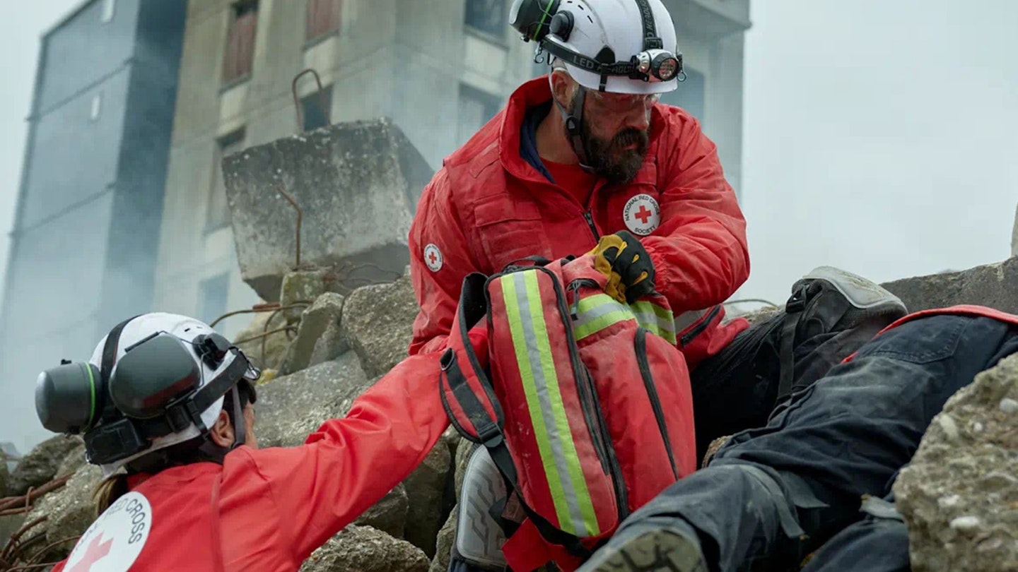 British Red Cross volunteers providing aid in a disaster zone