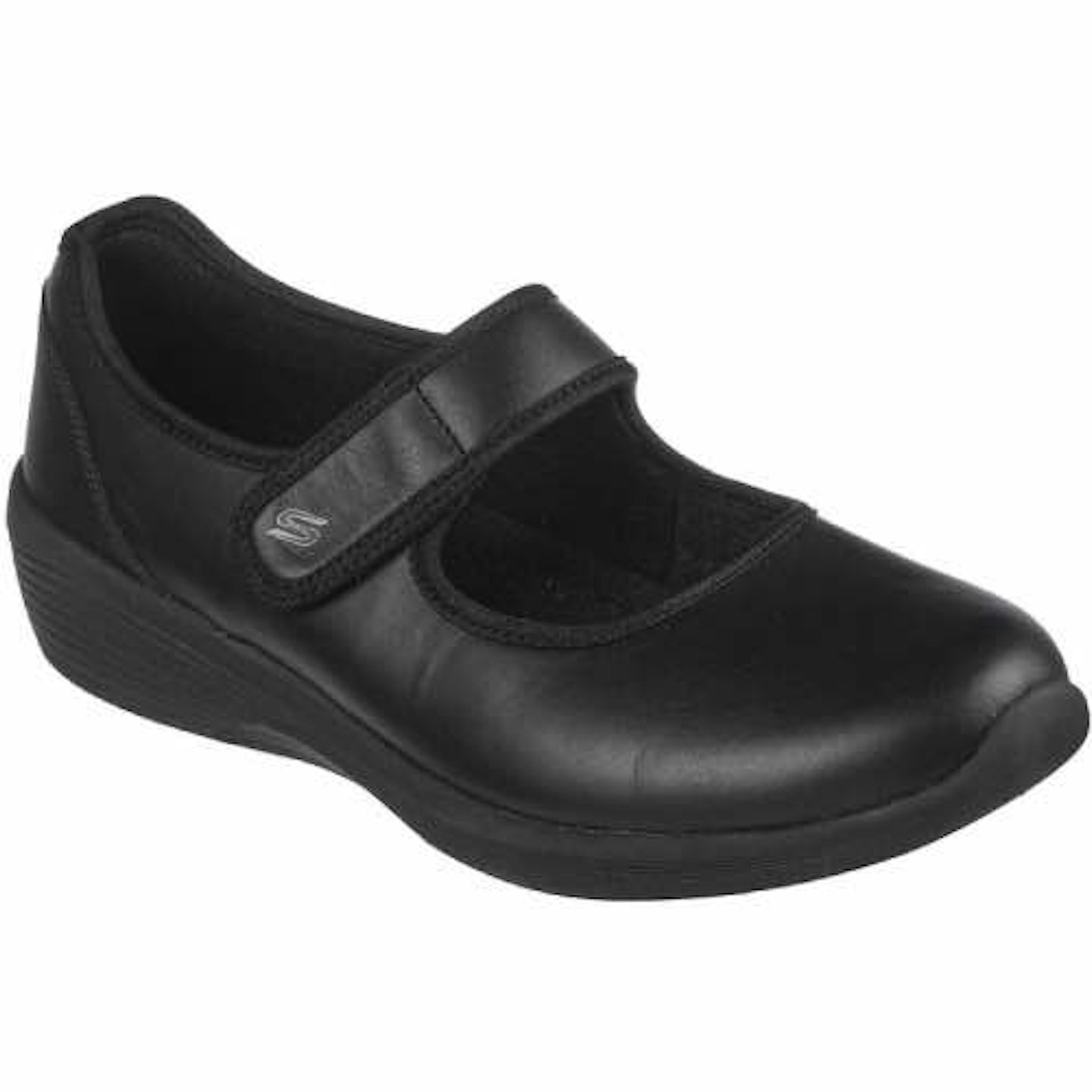 Skechers Arya shoe Mary Jane style, black leather with velcro strap 