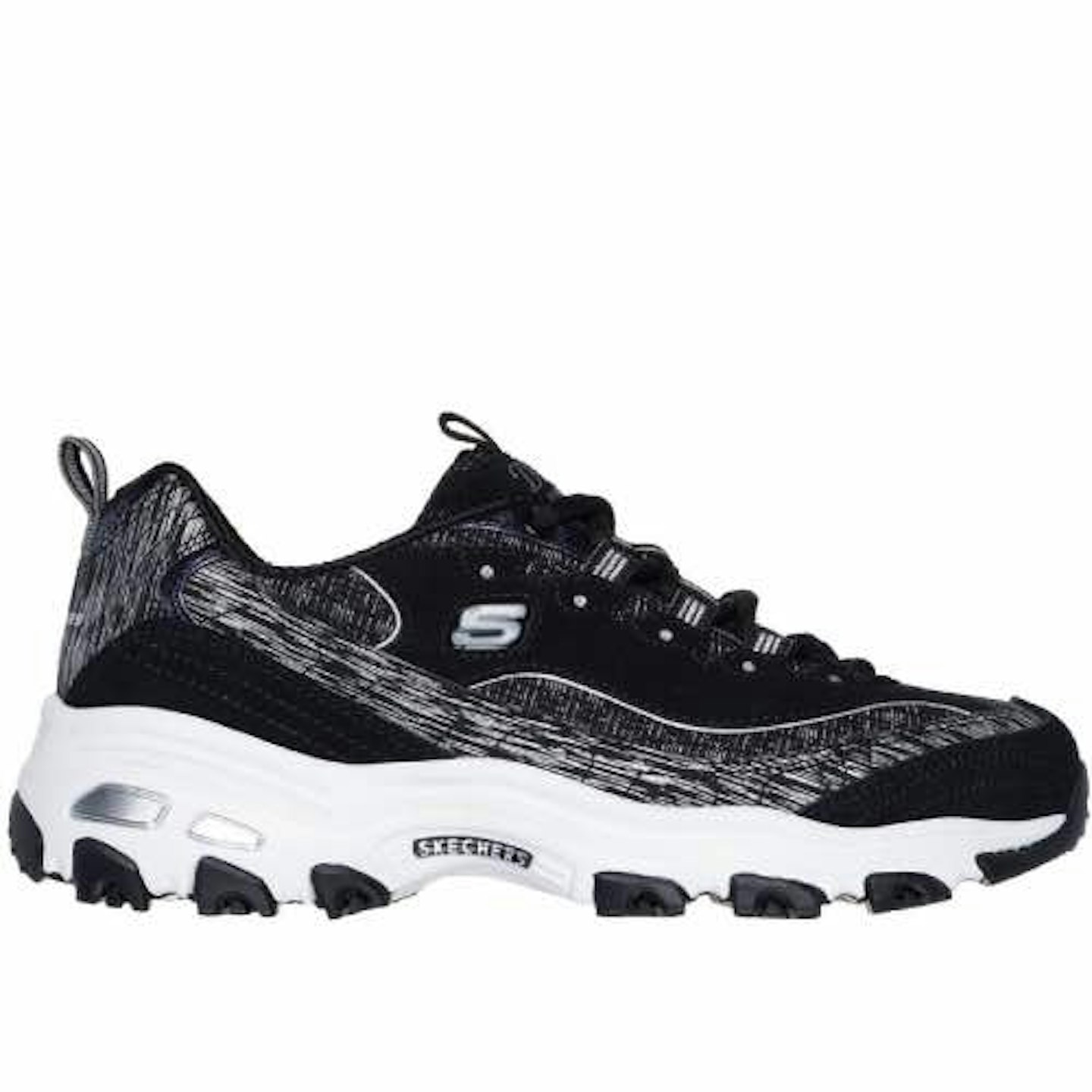 Skechers D'Lite trainer in black and silver 