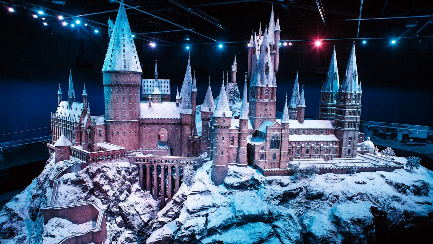 Hogwarts castle model in the snow