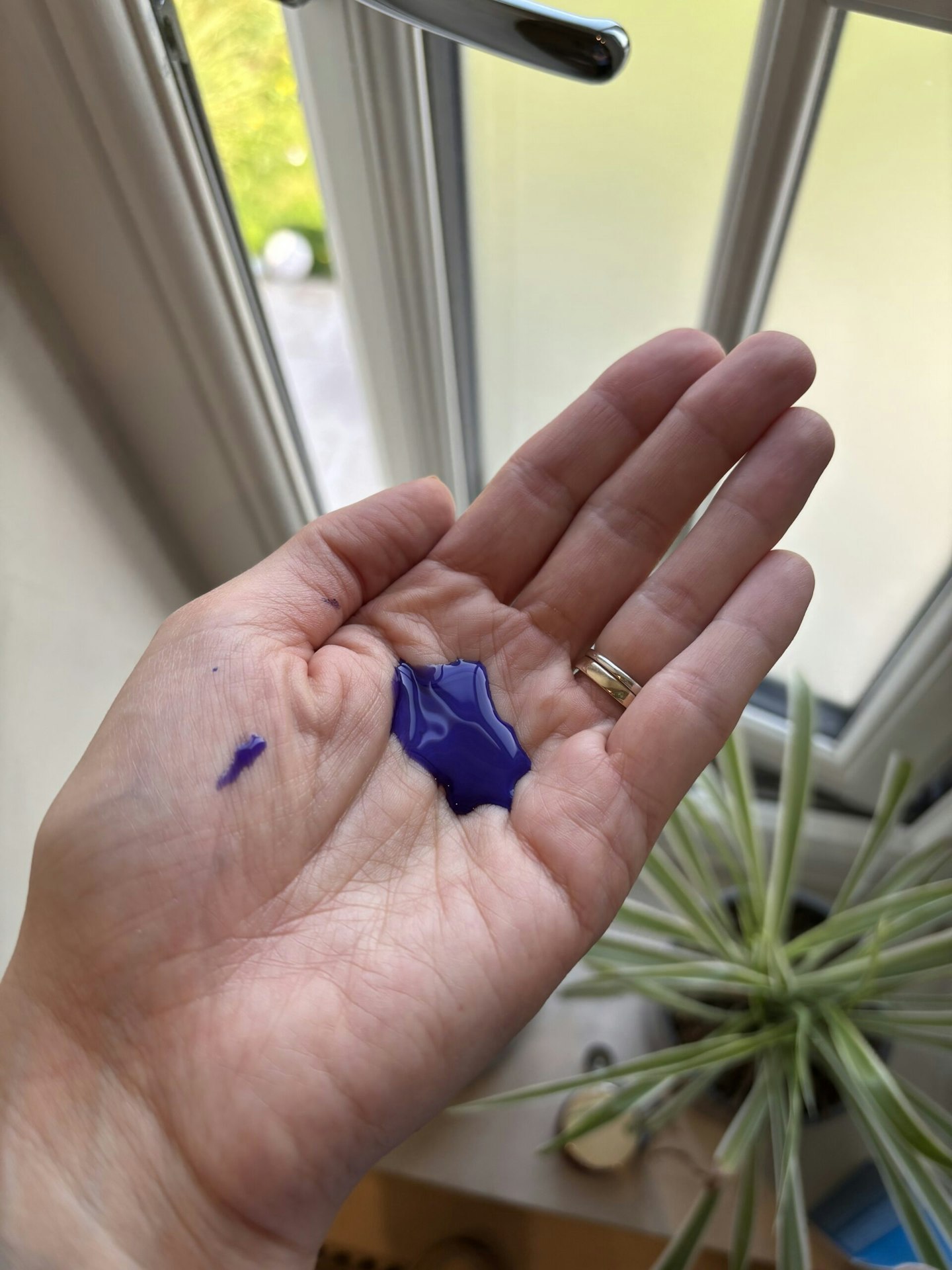 Tester holding some of the L'Oreal Paris Elvive Colour Protect Anti-Brassiness Purple Shampoo