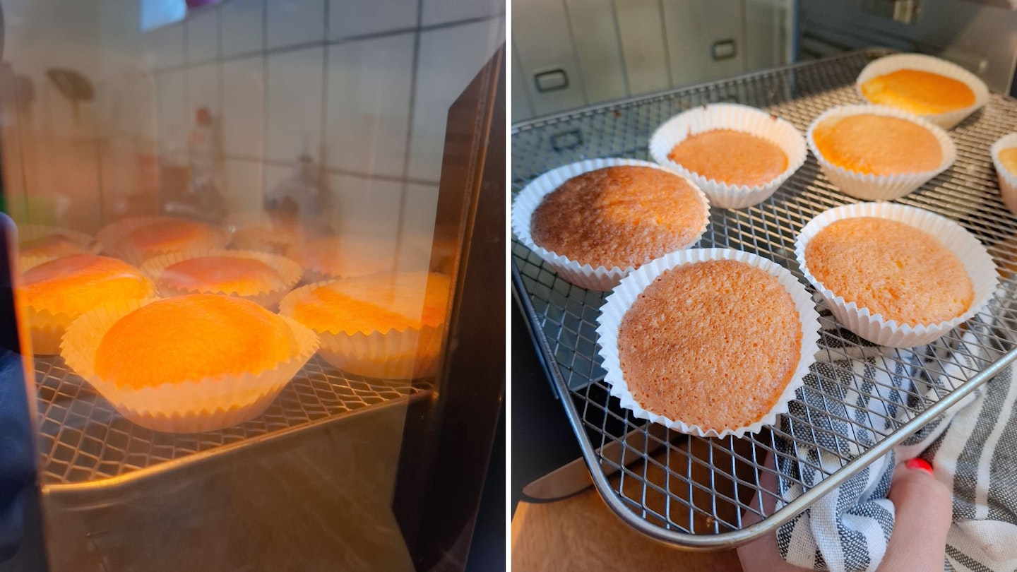 Close-up of baking buns in the Salter French-Door Style XL Air Fryer Oven