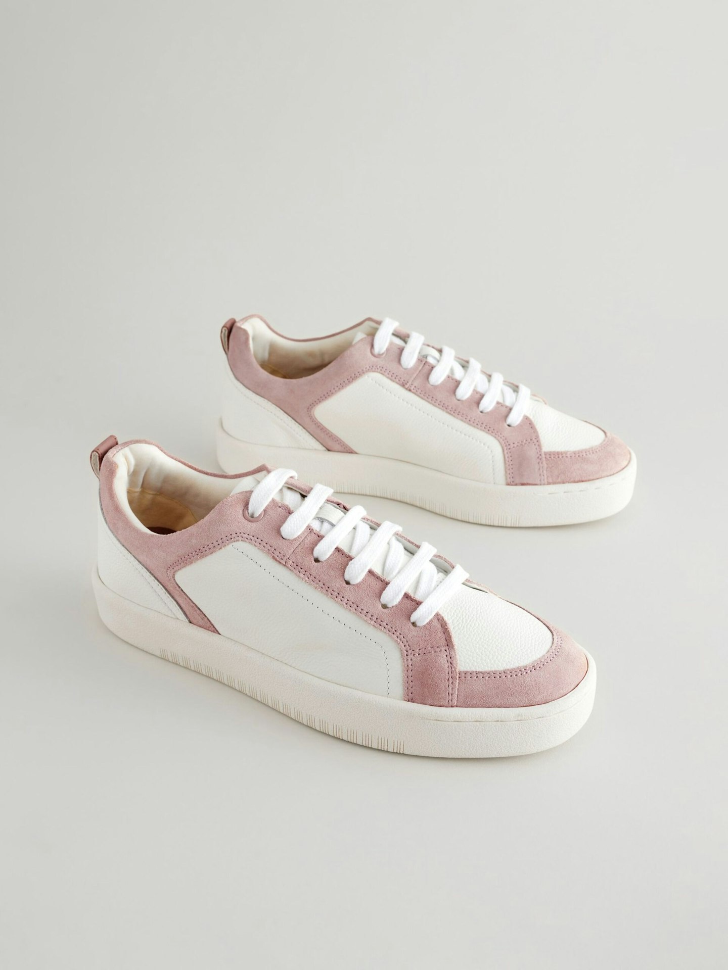 Next white/pink wide fit forever comfort® leather retro lace-up trainers