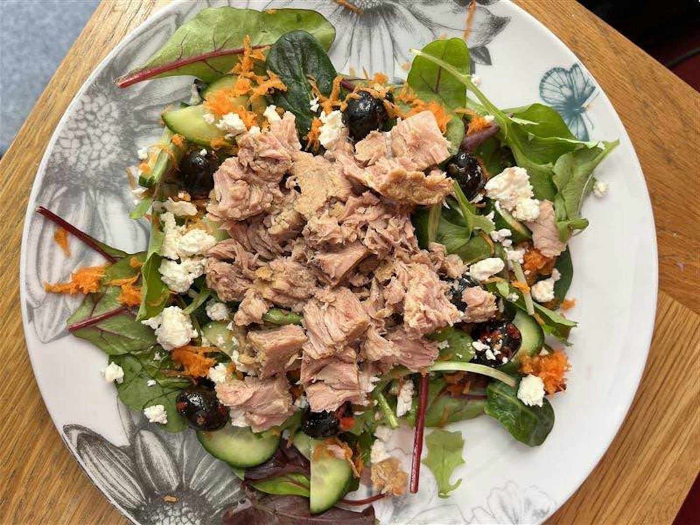 Tuna salad - salad leaves, olives, feta cheese and tuna