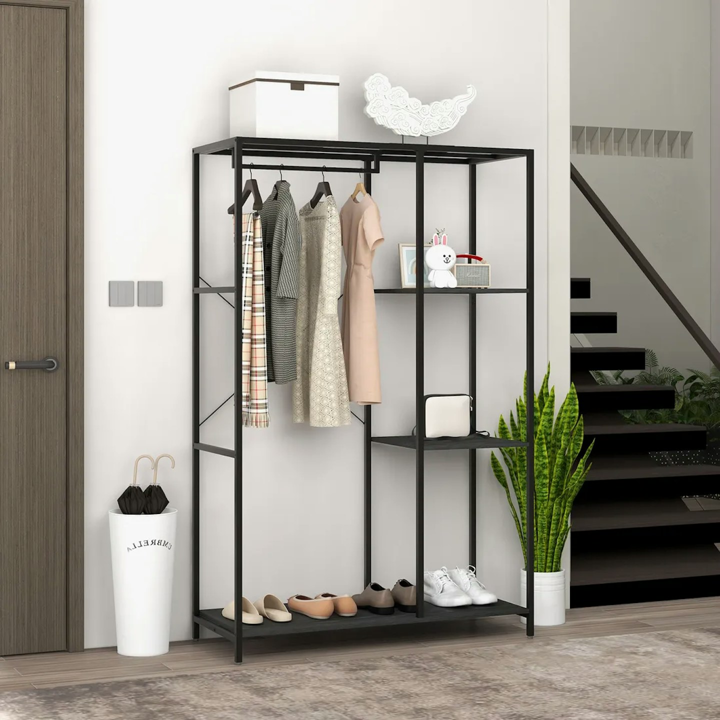 image of the Homcom Coat Rack with Shoe Storage in a house