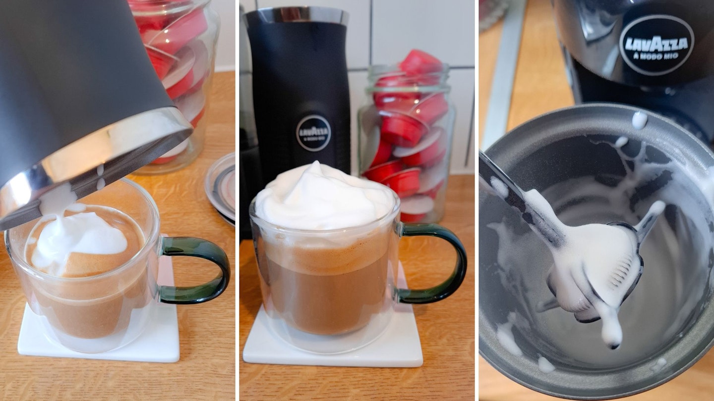 foaming skimmed milk with the Lavazza A Modo Mio Jolie & Milk frother